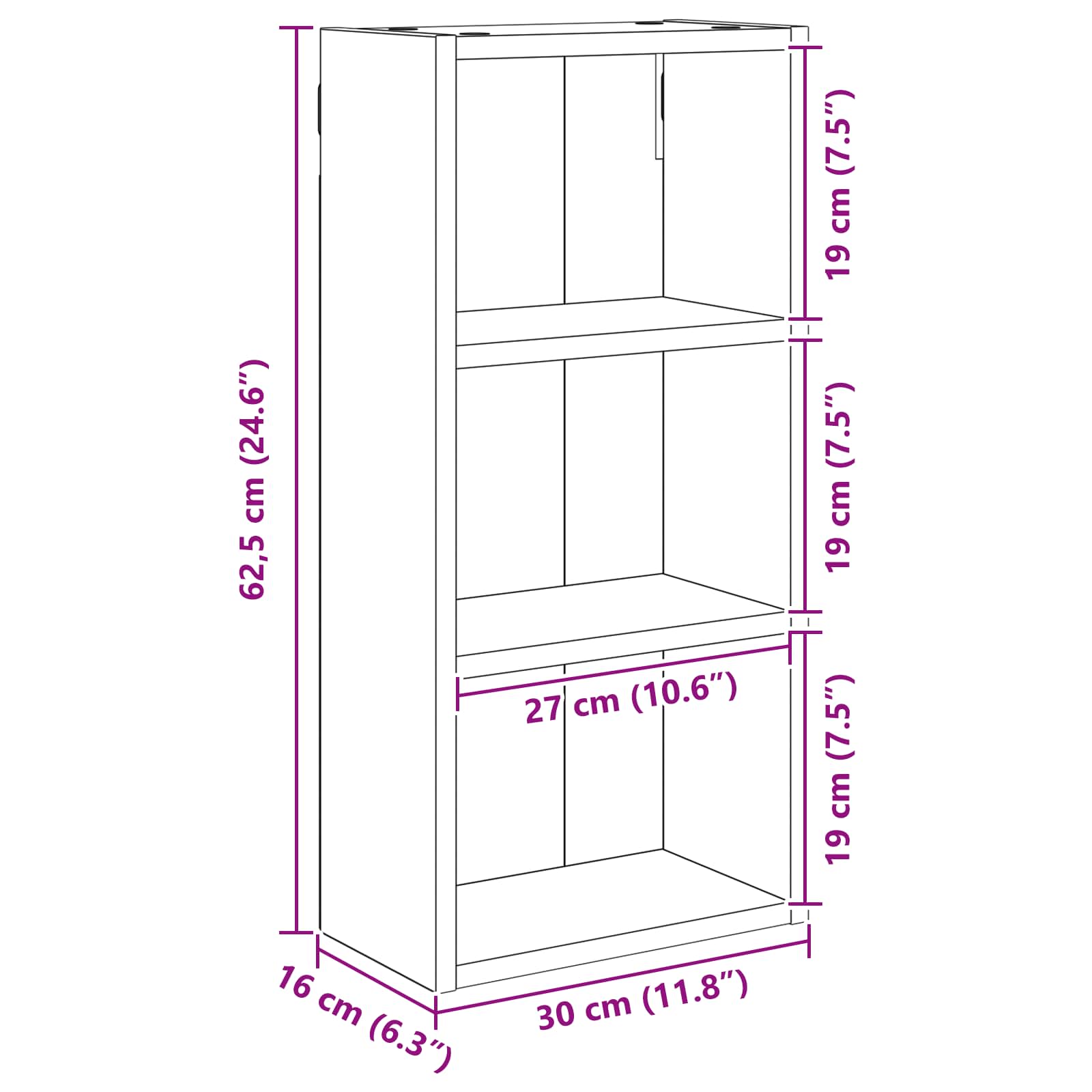 vidaXL Szafka ścienna łazienkowa Szary Sonoma 30 x 16 x 62,5 cm