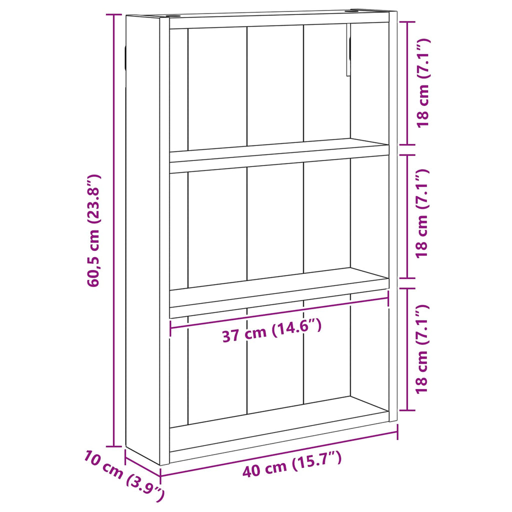 vidaXL Szafka ścienna łazienkowa Dąb rzemieślniczy 40 x 10 x 60,5 cm
