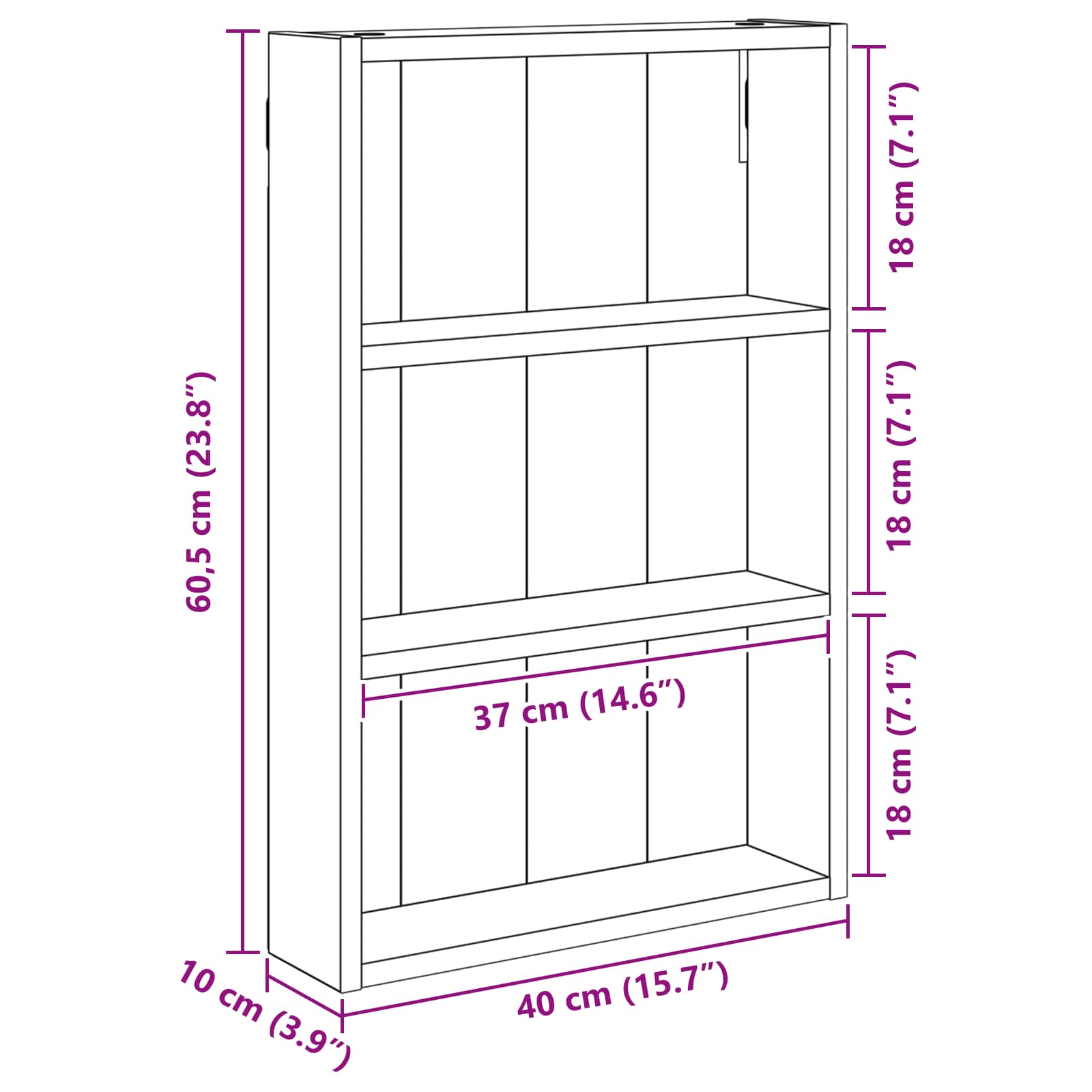 vidaXL Szafka ścienna łazienkowa Dąb rzemieślniczy 40 x 10 x 60,5 cm