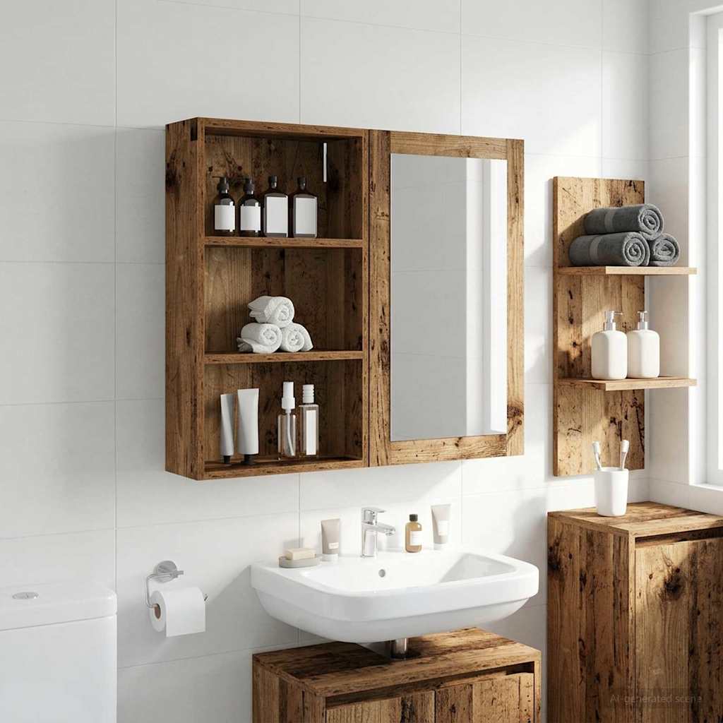 vidaXL Szafka ścienna łazienkowa z półką Stare drewno 40 x 14 x 70 cm