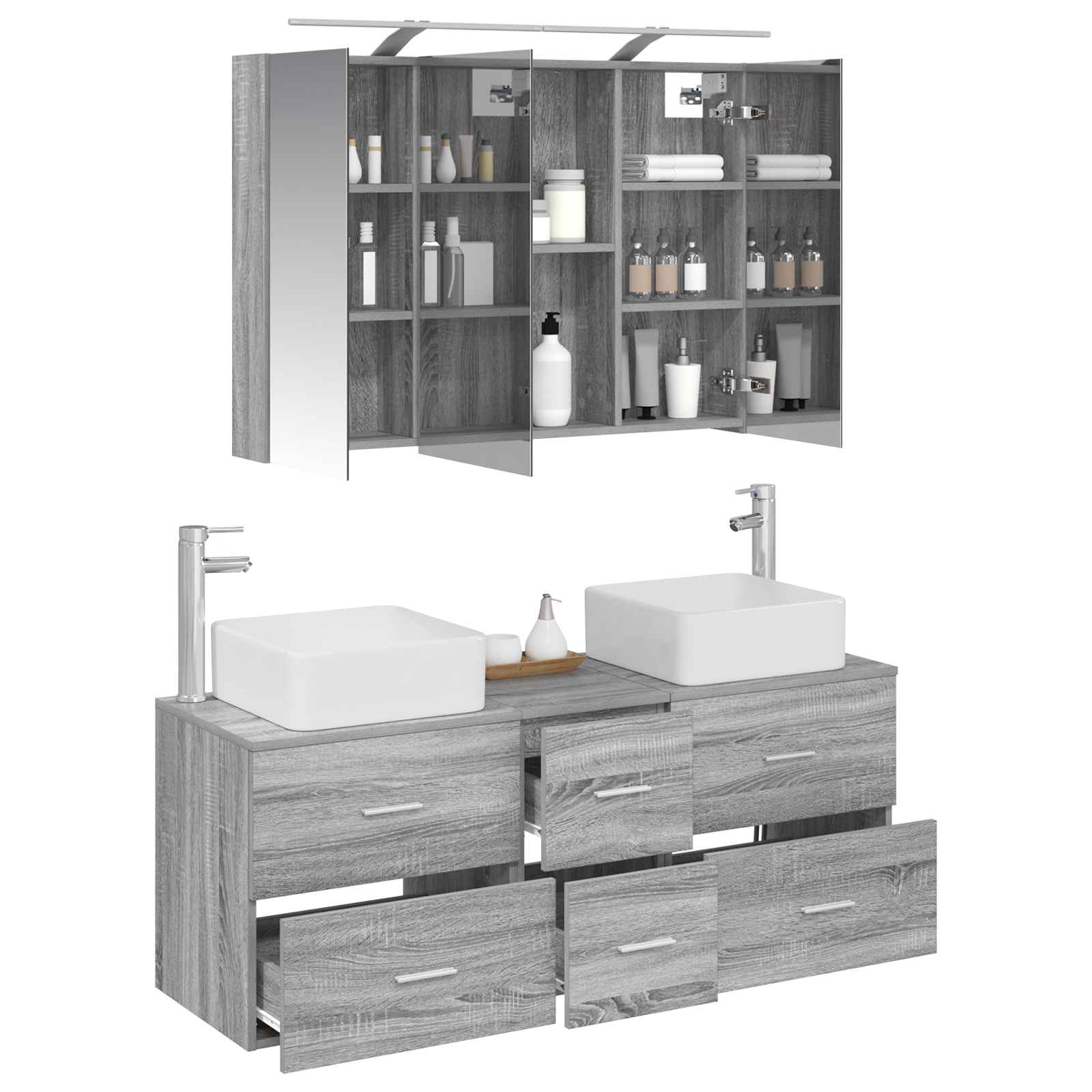 vidaXL Zestaw mebli łazienkowych 4 pcs Szary Sonoma