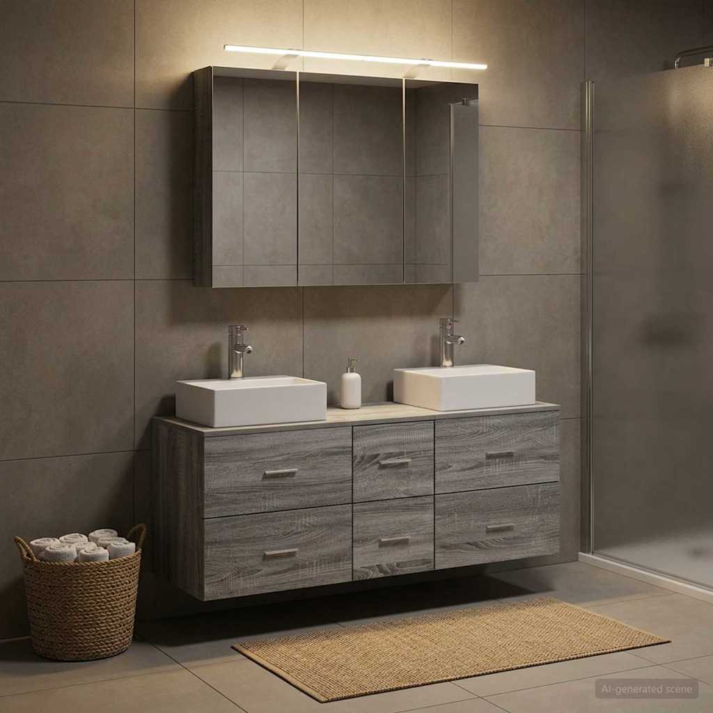 vidaXL Zestaw mebli łazienkowych 4 pcs Szary Sonoma
