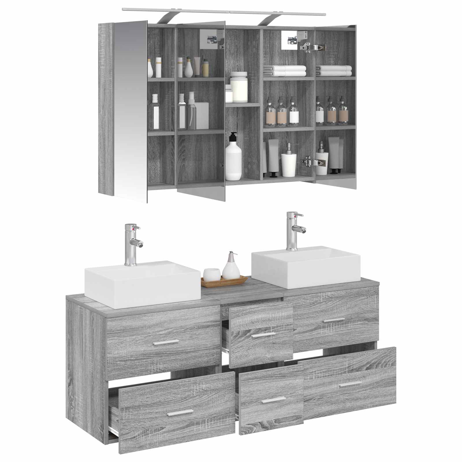 vidaXL Zestaw mebli łazienkowych 4 pcs Szary Sonoma