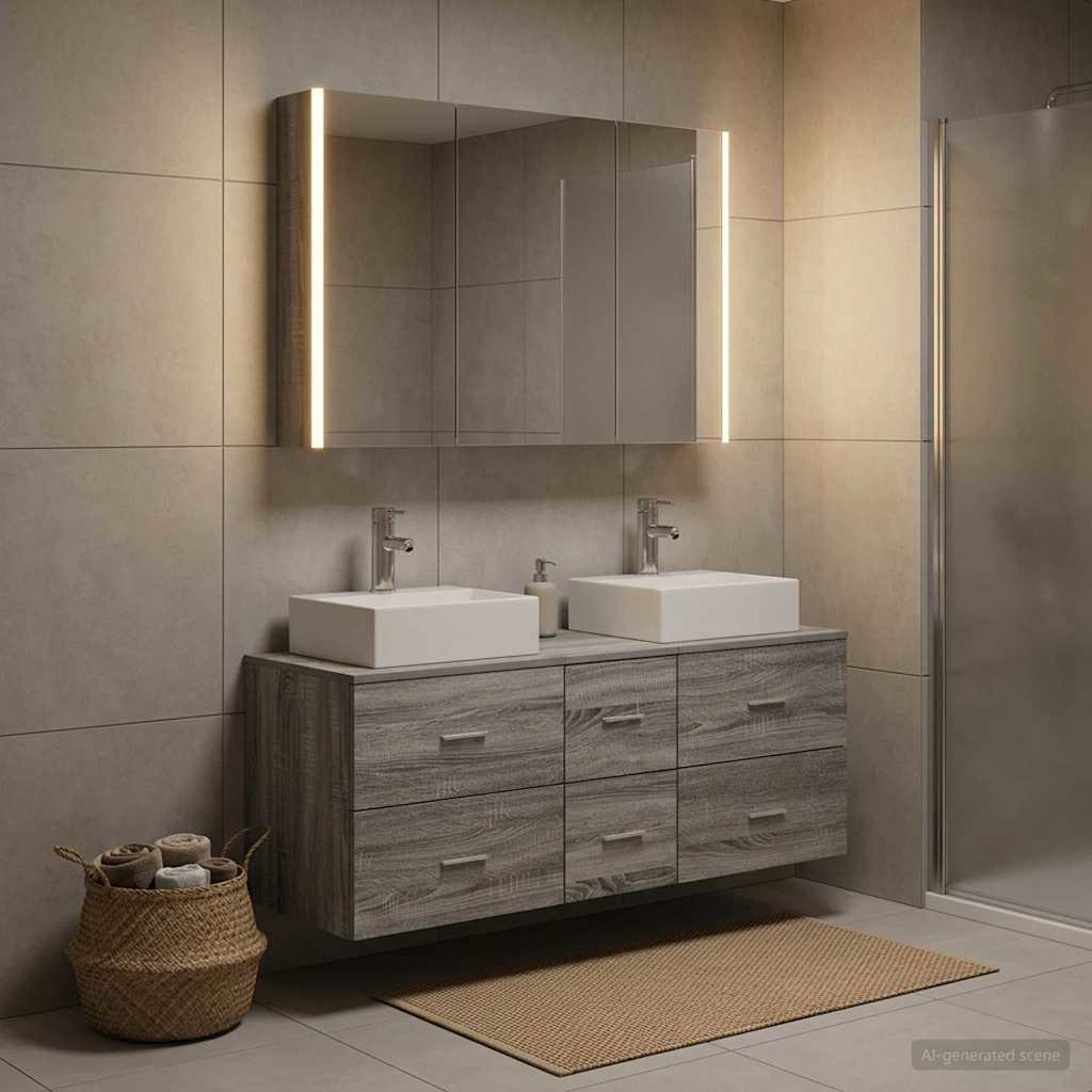vidaXL Zestaw mebli łazienkowych 4 pcs Szary Sonoma