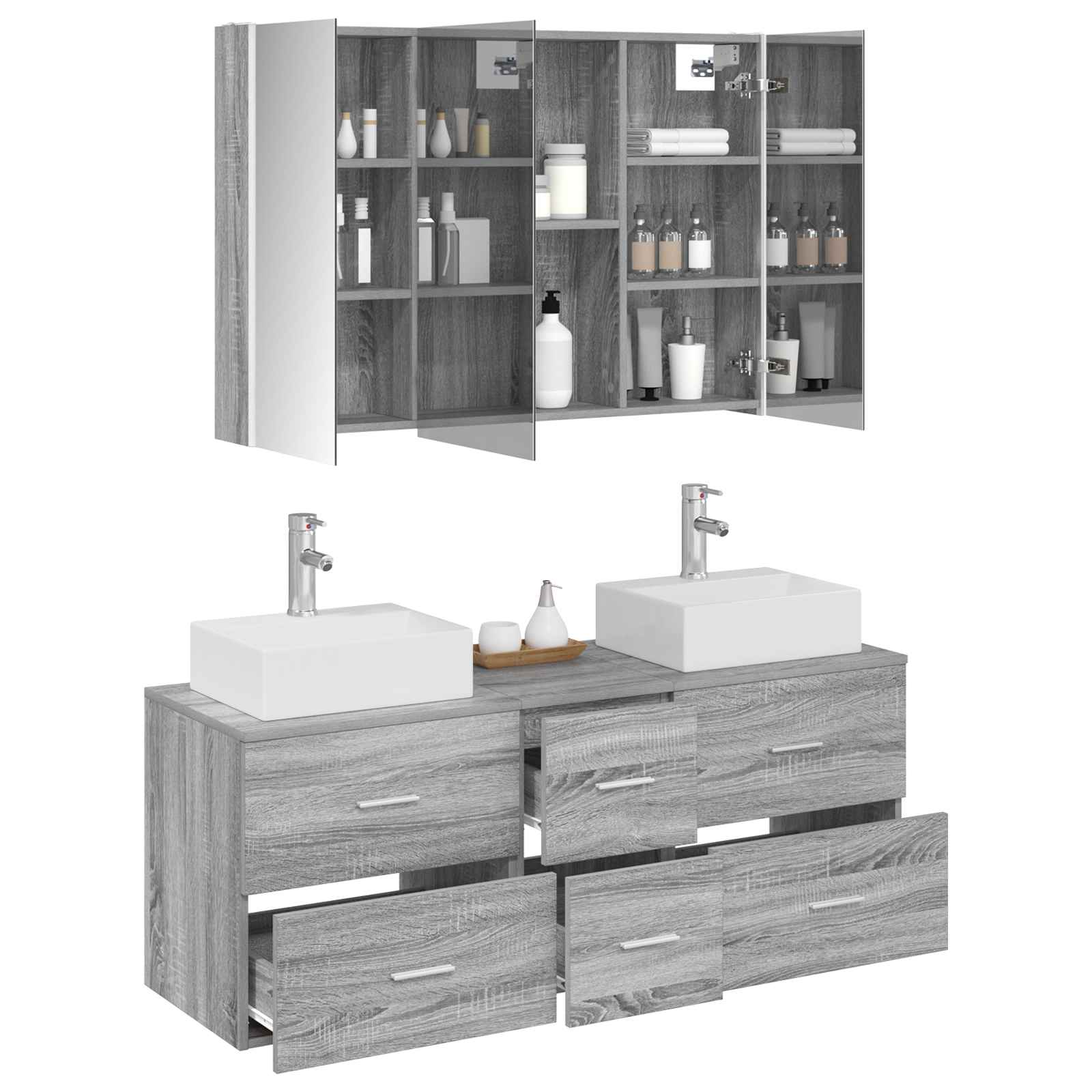 vidaXL Zestaw mebli łazienkowych 4 pcs Szary Sonoma