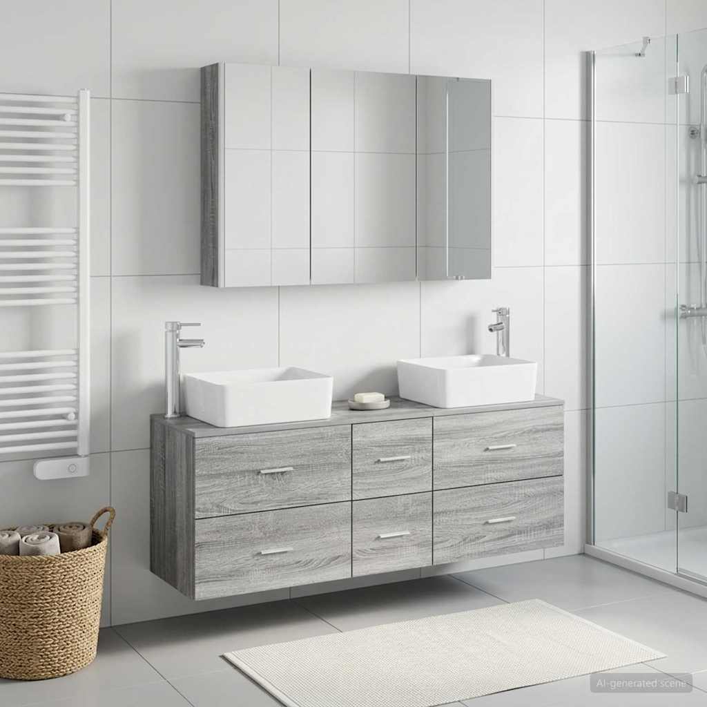 vidaXL Zestaw mebli łazienkowych 4 pcs Szary Sonoma
