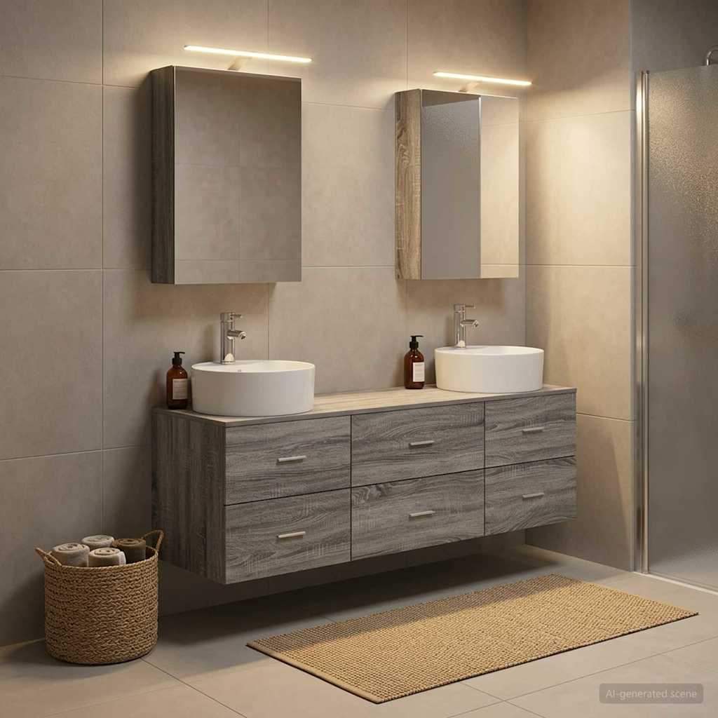 vidaXL Zestaw mebli łazienkowych 5 pcs Szary Sonoma