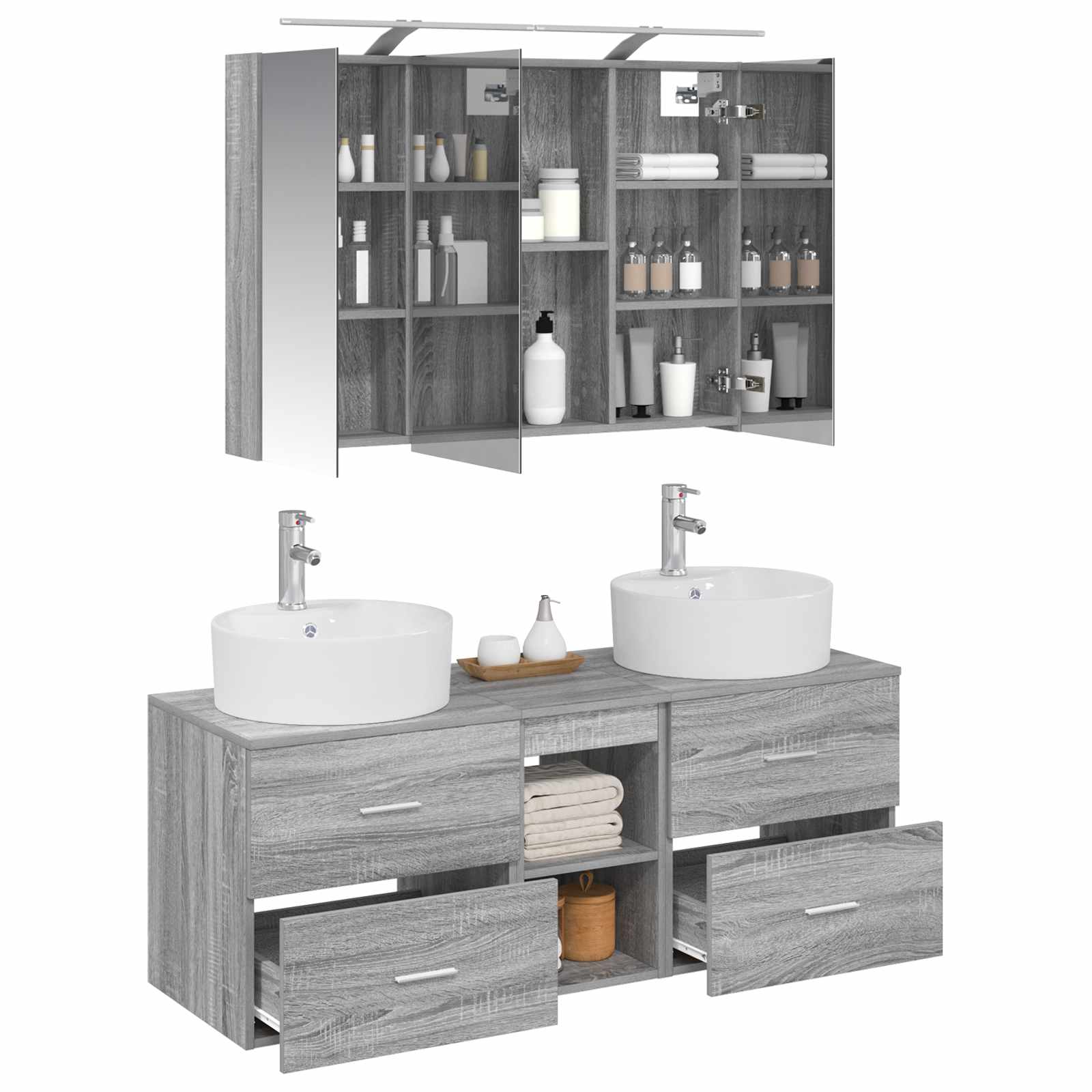 vidaXL Zestaw mebli łazienkowych 4 pcs Szary Sonoma