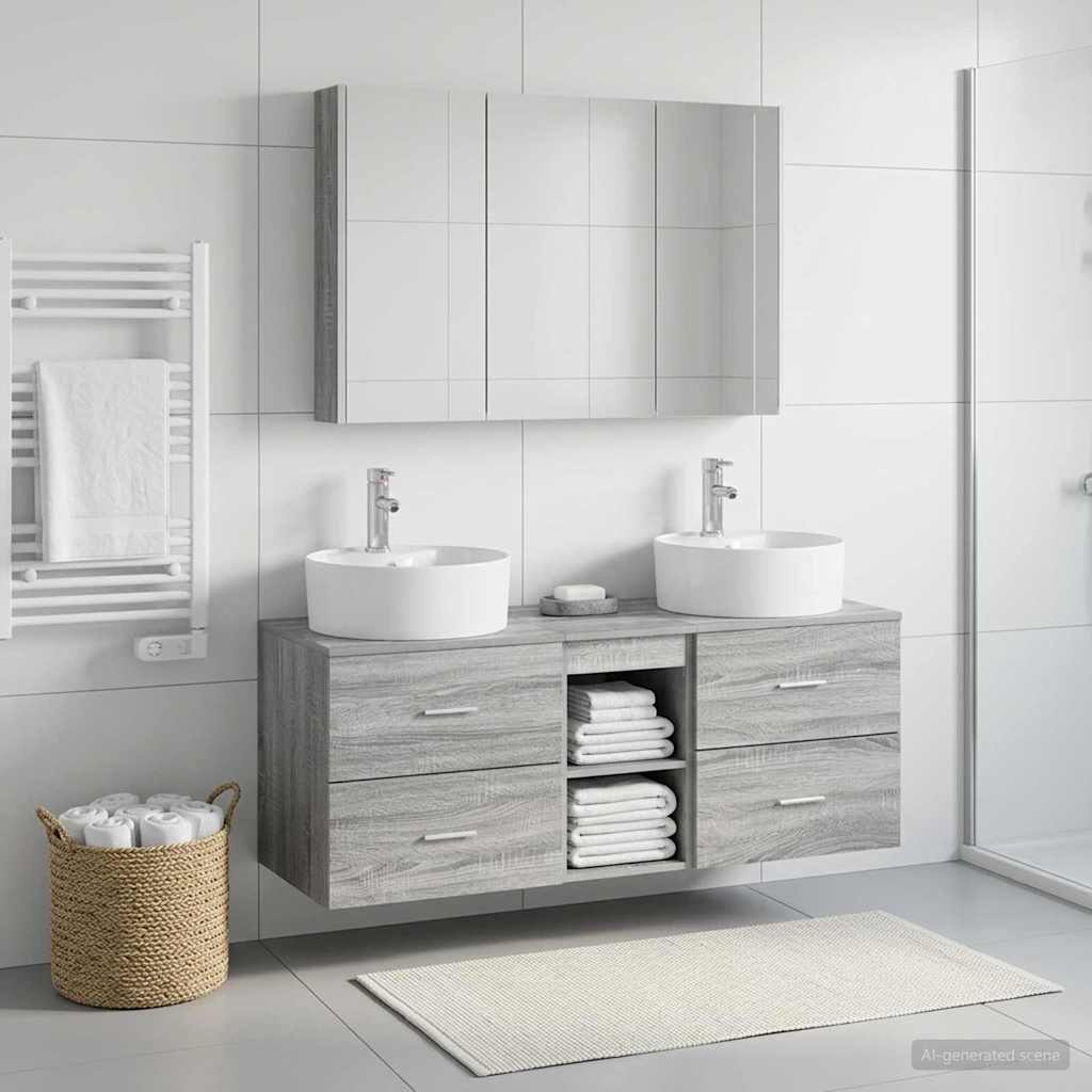 vidaXL Zestaw mebli łazienkowych 4 pcs Szary Sonoma