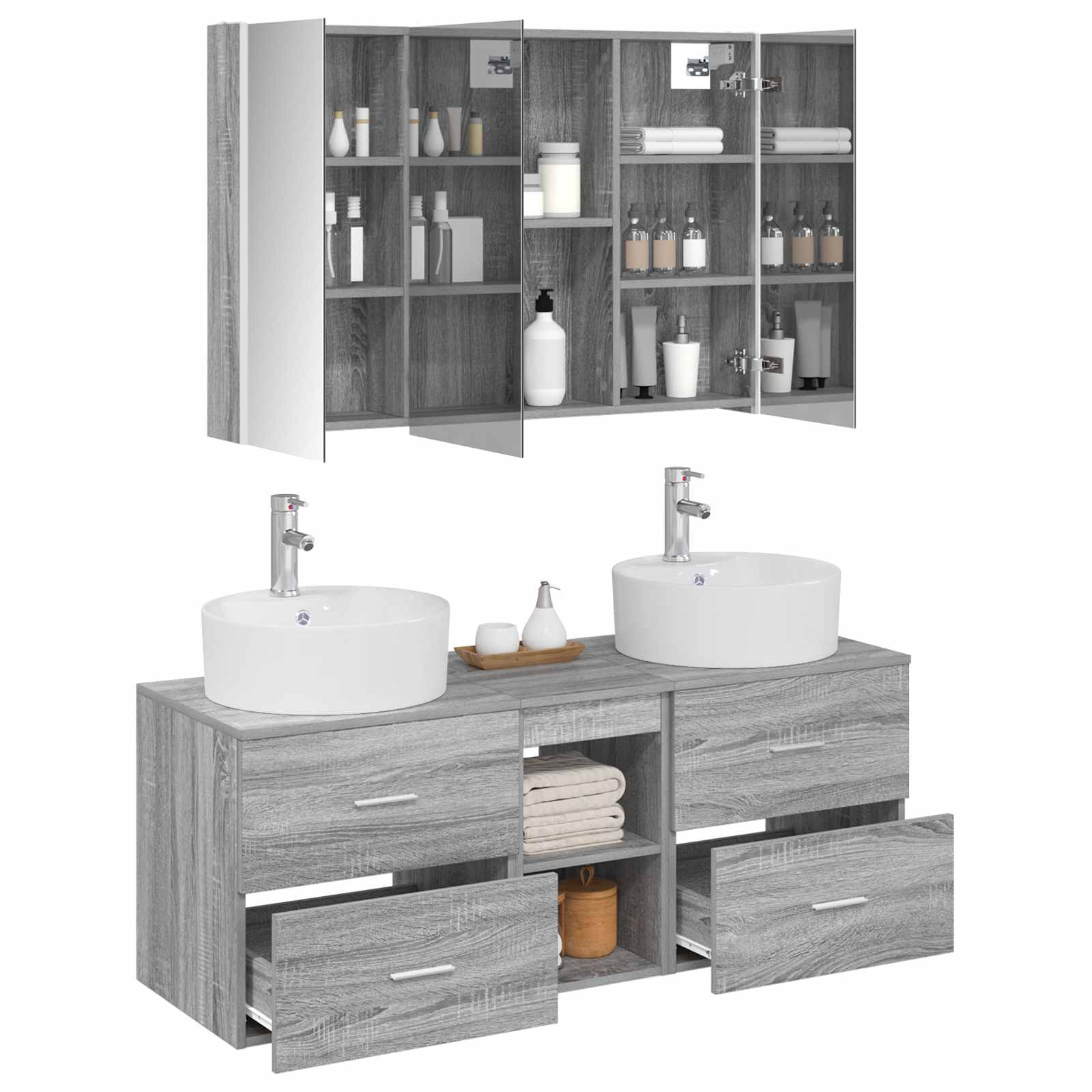 vidaXL Zestaw mebli łazienkowych 4 pcs Szary Sonoma