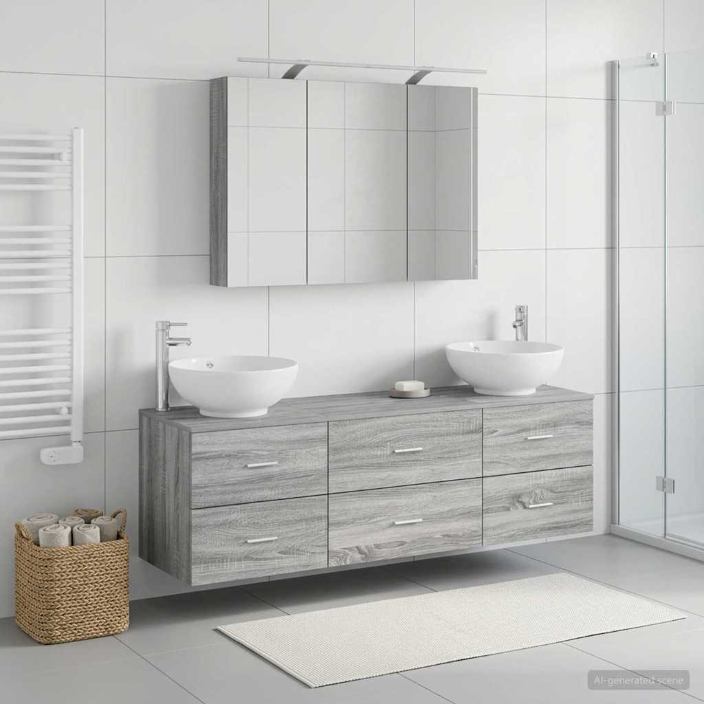 vidaXL Zestaw mebli łazienkowych 4 pcs Szary Sonoma