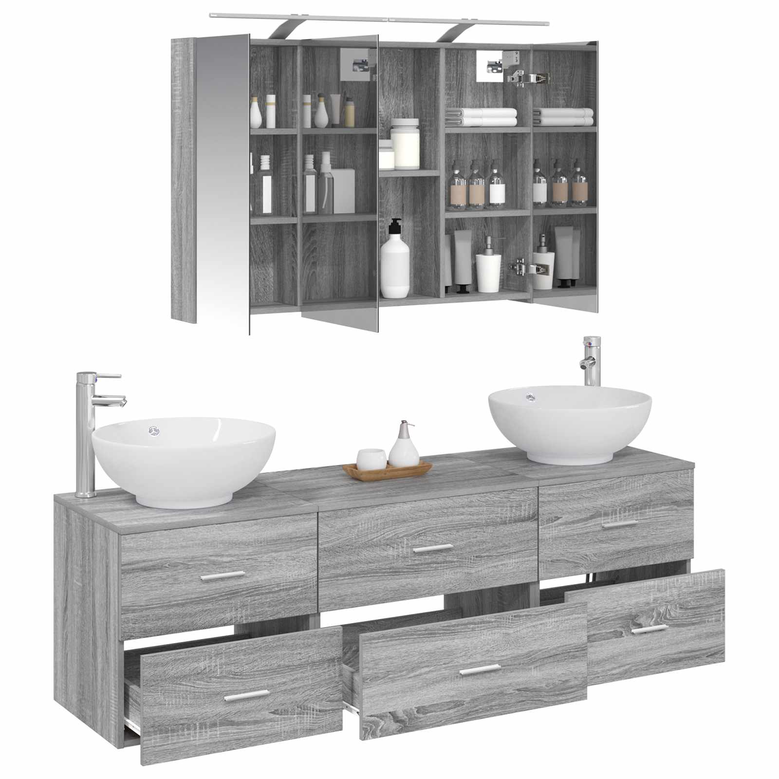 vidaXL Zestaw mebli łazienkowych 4 pcs Szary Sonoma
