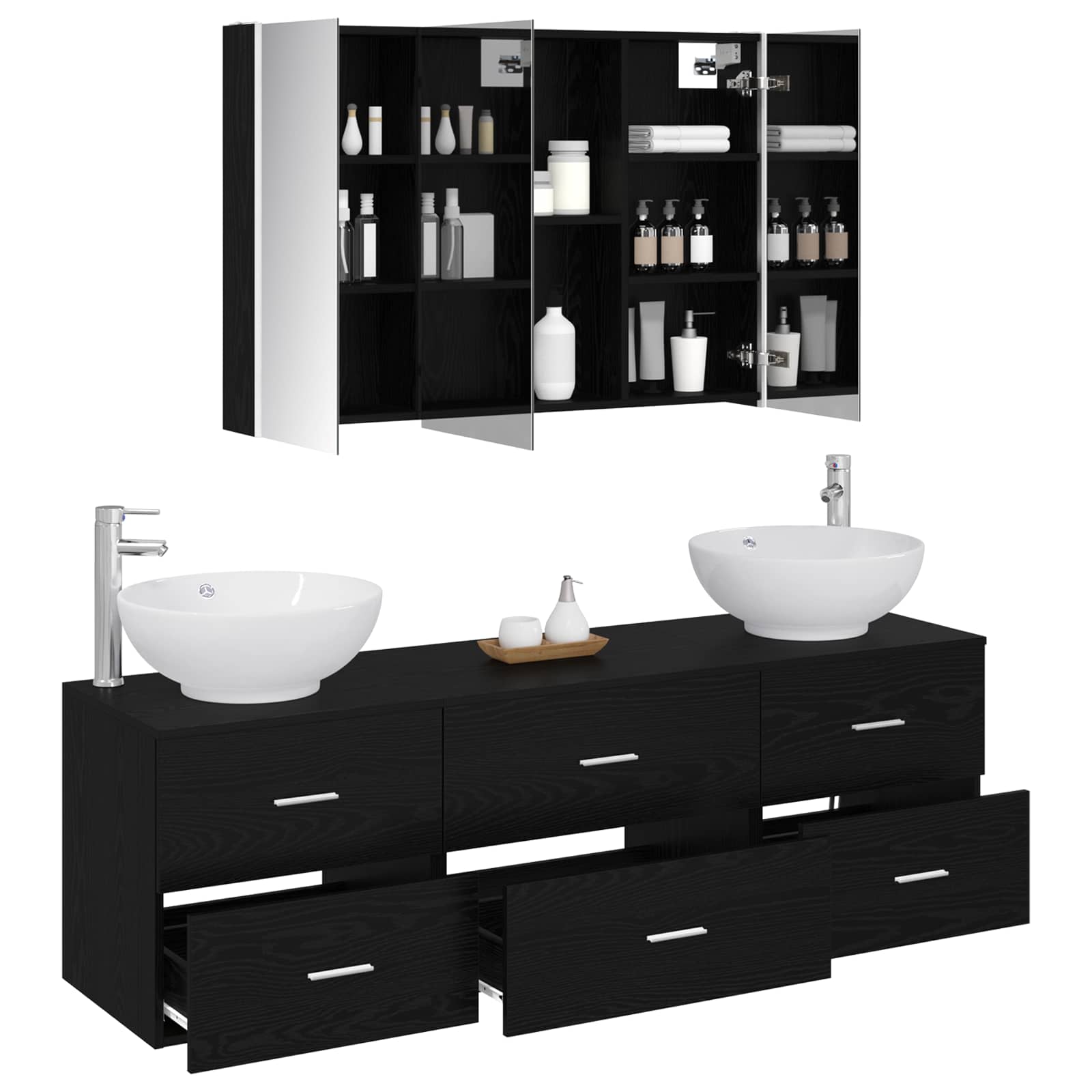 vidaXL Zestaw mebli łazienkowych 4 pcs Czarny dąb