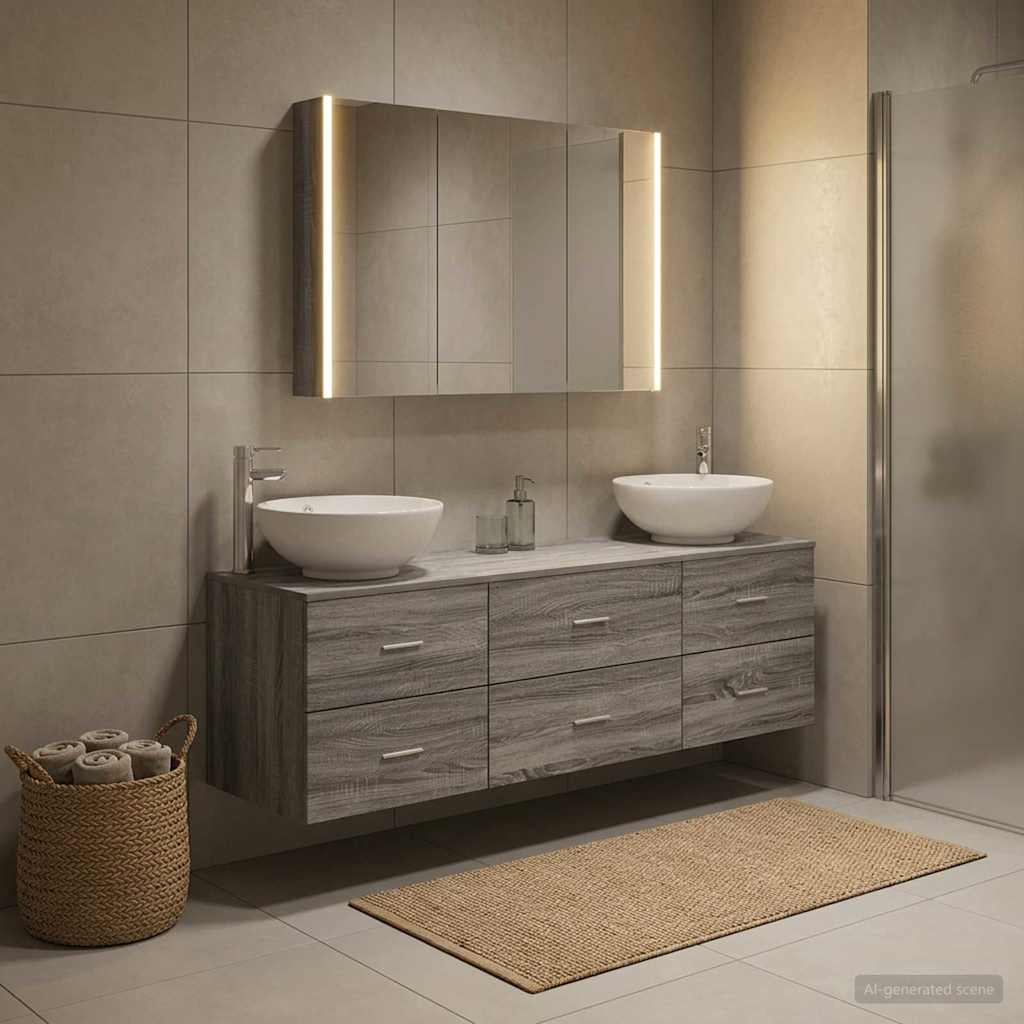 vidaXL Zestaw mebli łazienkowych 4 pcs Szary Sonoma