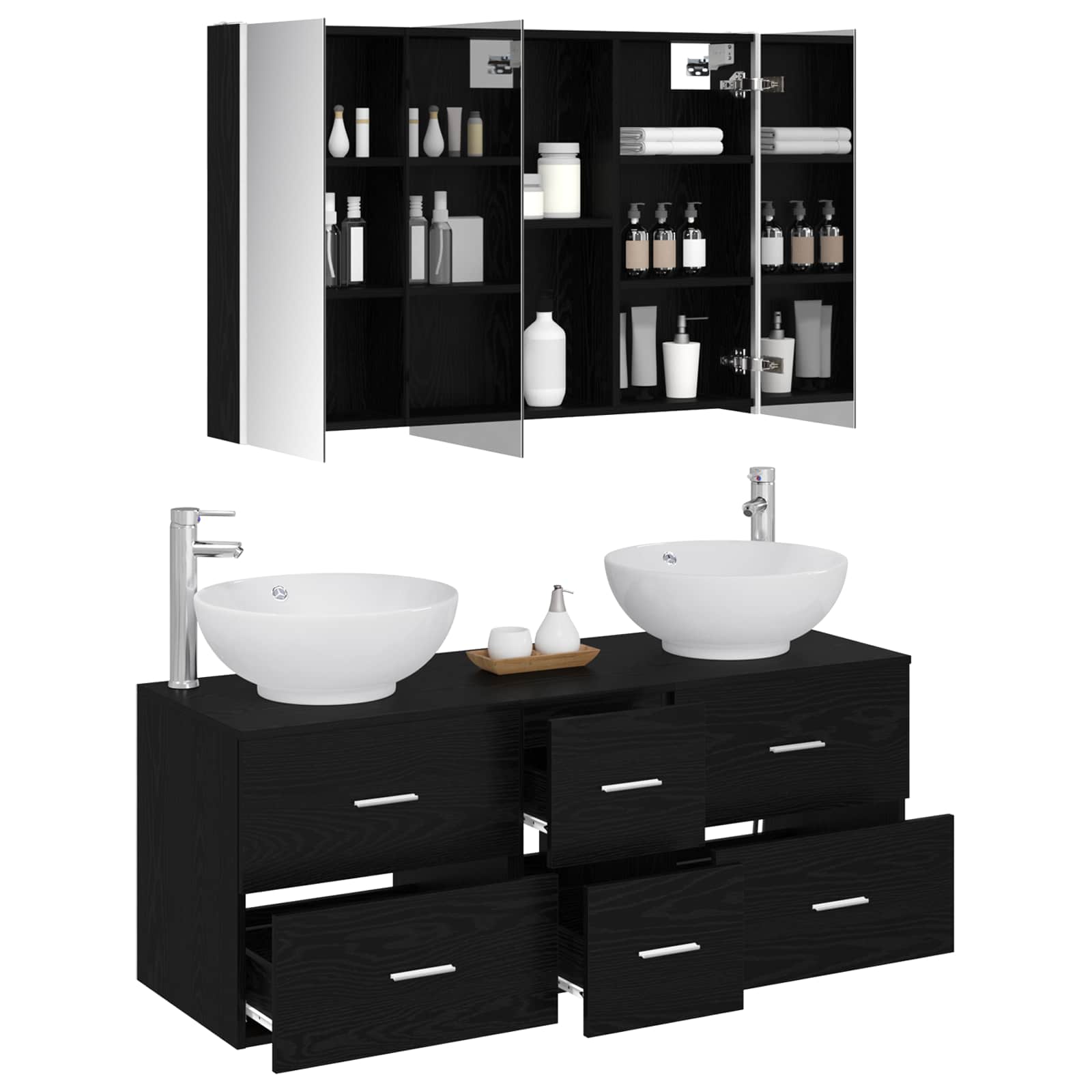 vidaXL Zestaw mebli łazienkowych 4 pcs Czarny dąb