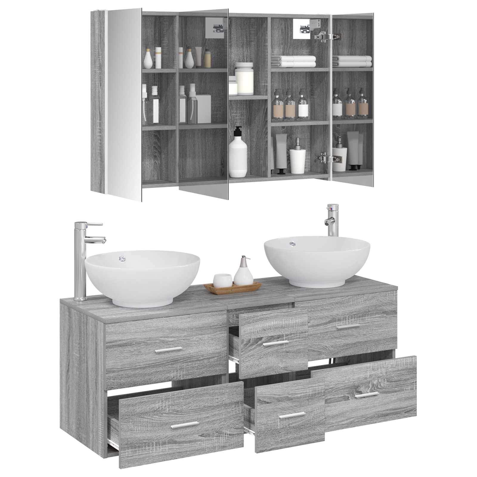 vidaXL Zestaw mebli łazienkowych 4 pcs Szary Sonoma