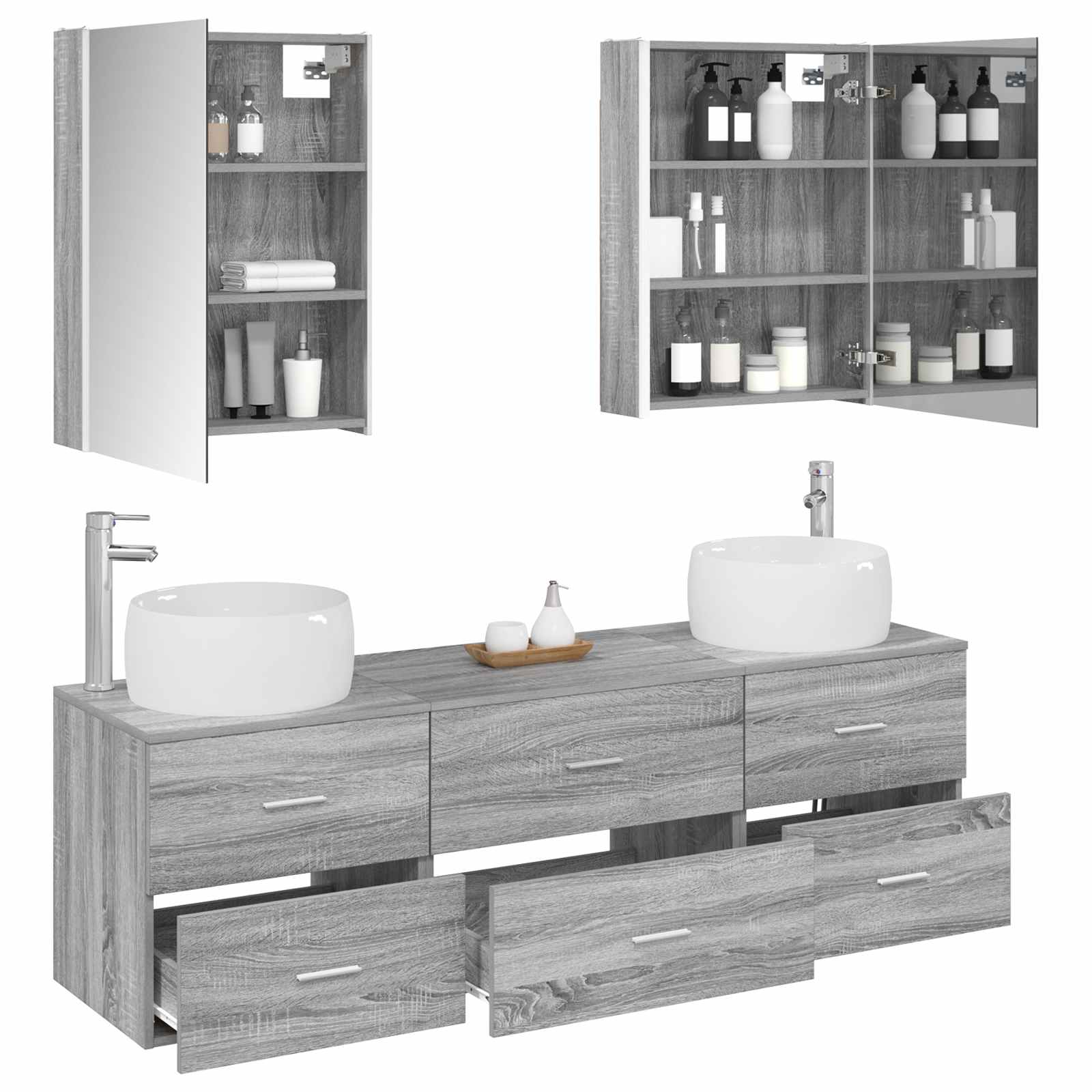 vidaXL Zestaw mebli łazienkowych 5 pcs Szary Sonoma