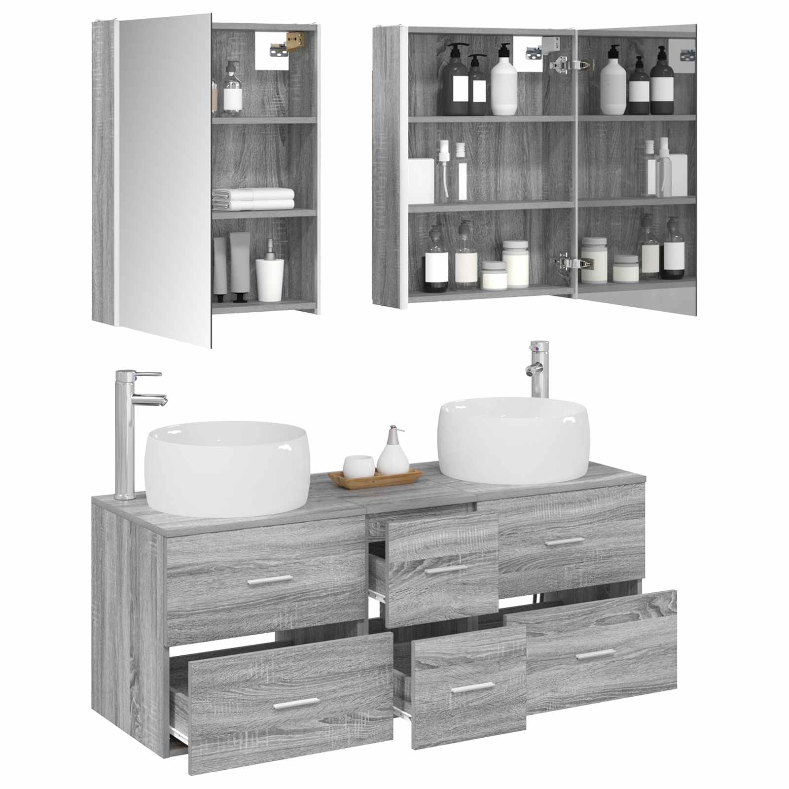 vidaXL Zestaw mebli łazienkowych 5 pcs Szary Sonoma