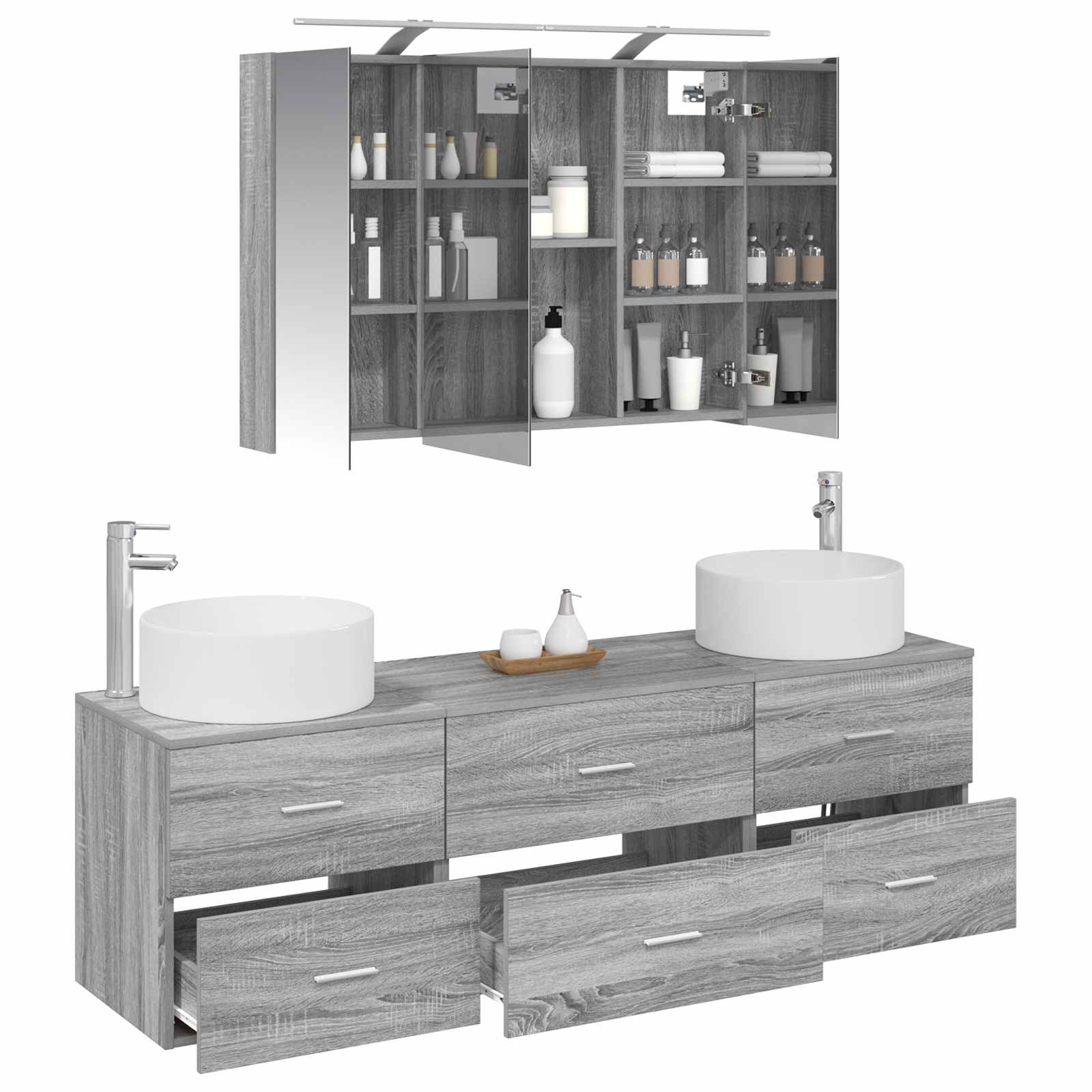 vidaXL Zestaw mebli łazienkowych 4 pcs Szary Sonoma