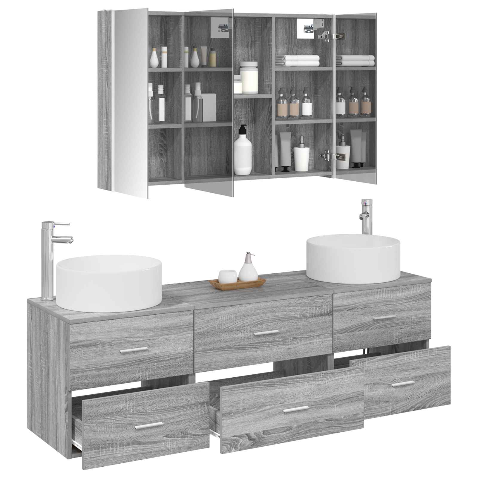 vidaXL Zestaw mebli łazienkowych 4 pcs Szary Sonoma