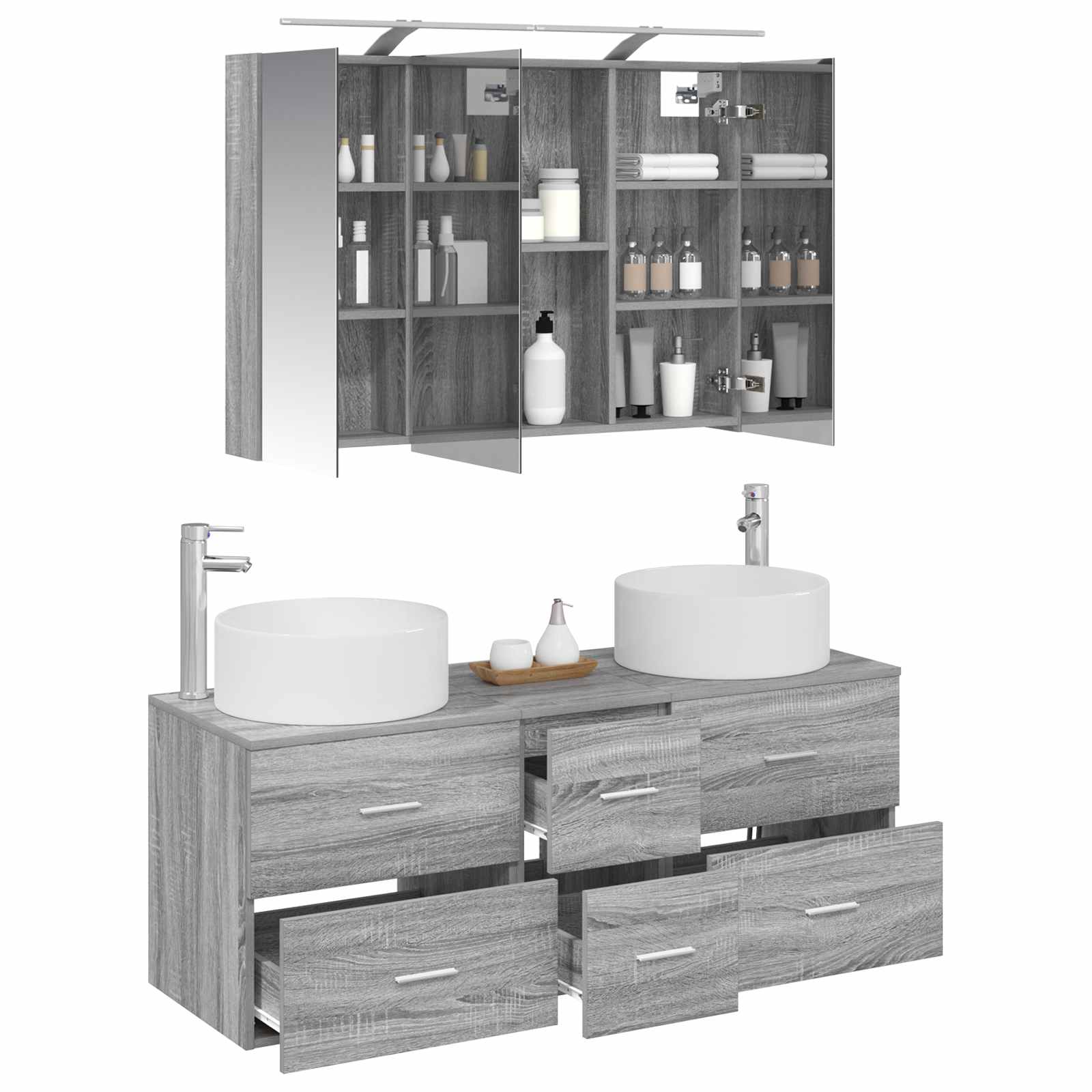 vidaXL Zestaw mebli łazienkowych 4 pcs Szary Sonoma