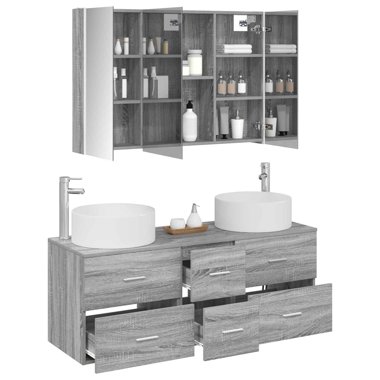 vidaXL Zestaw mebli łazienkowych 4 pcs Szary Sonoma