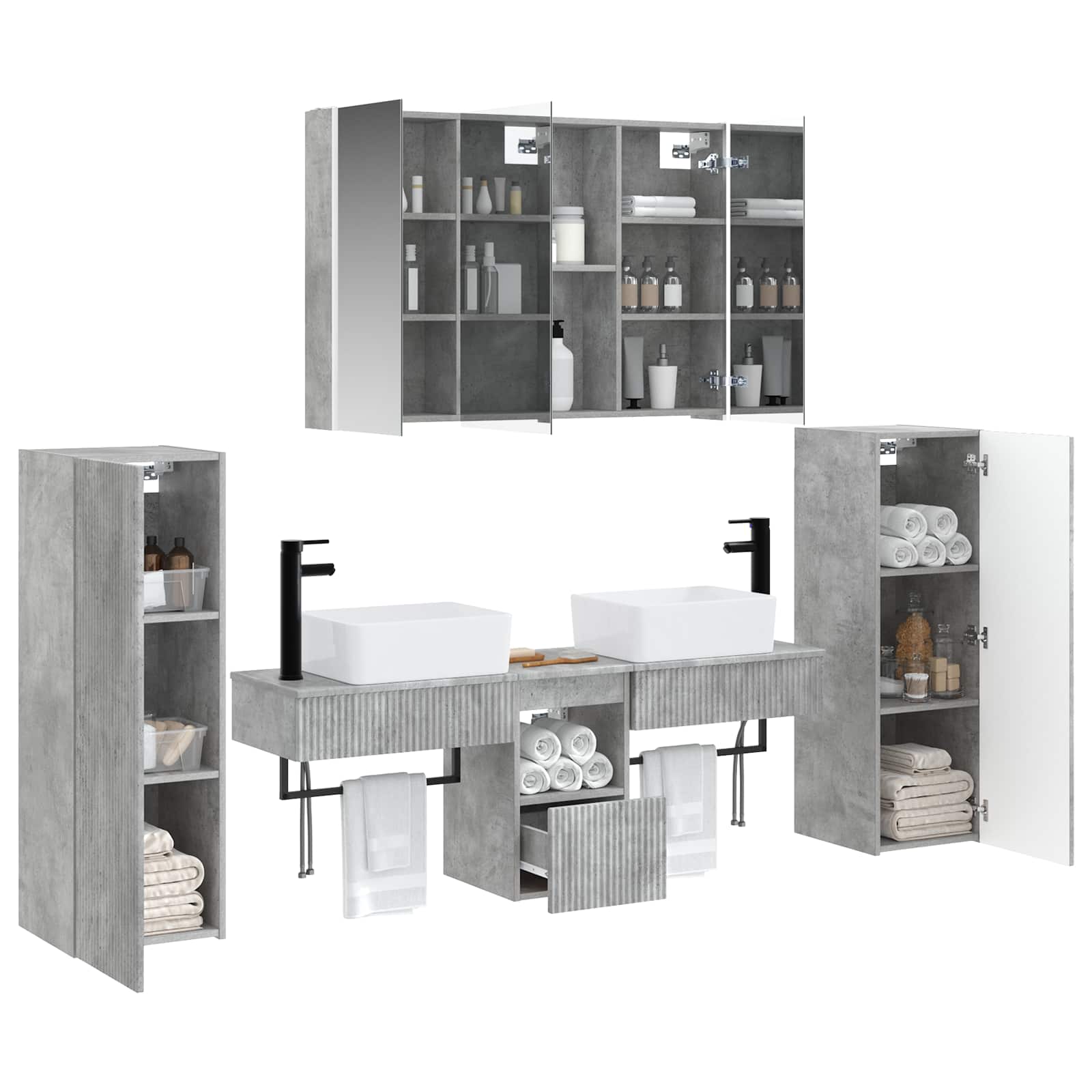 vidaXL Zestaw mebli łazienkowych 6 pcs Betonowy szary