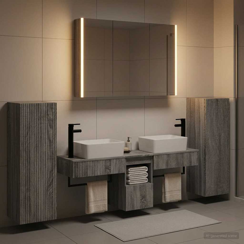 vidaXL Zestaw mebli łazienkowych 6 pcs Szary Sonoma