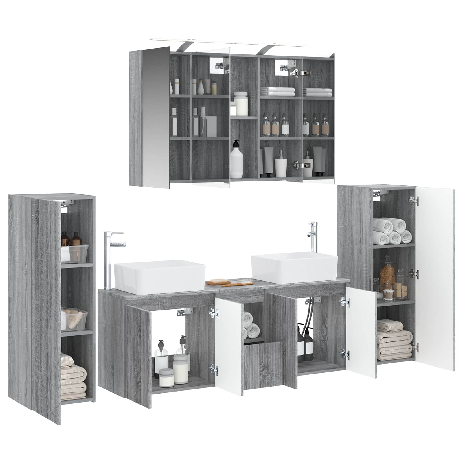 vidaXL Zestaw mebli łazienkowych 6 pcs Szary Sonoma