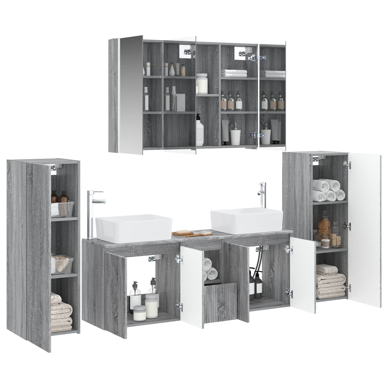 vidaXL Zestaw mebli łazienkowych 6 pcs Szary Sonoma