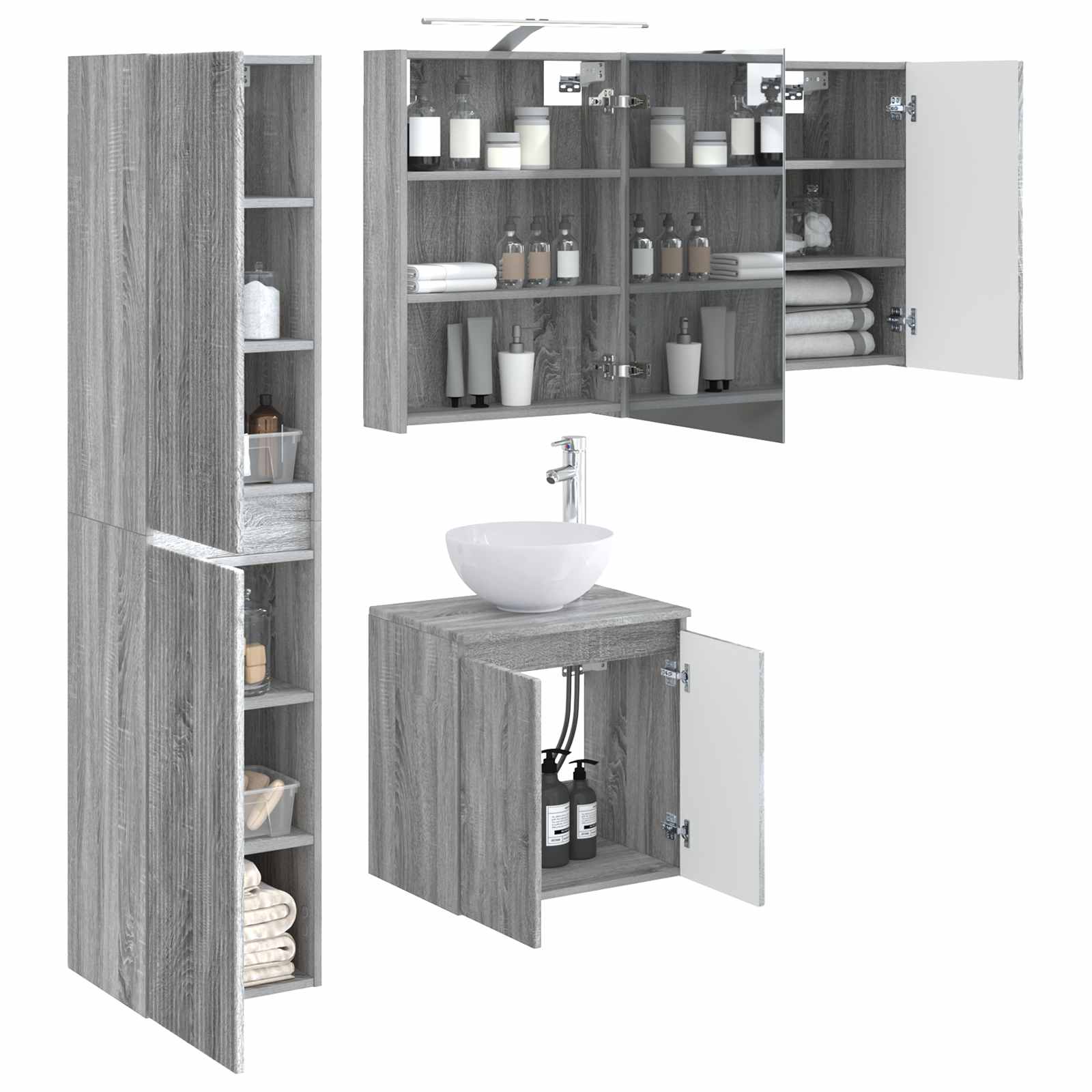 vidaXL Zestaw Szafek Łazienkowych 5 pcs Szary Sonoma 50 x 14,5 x 70 cm