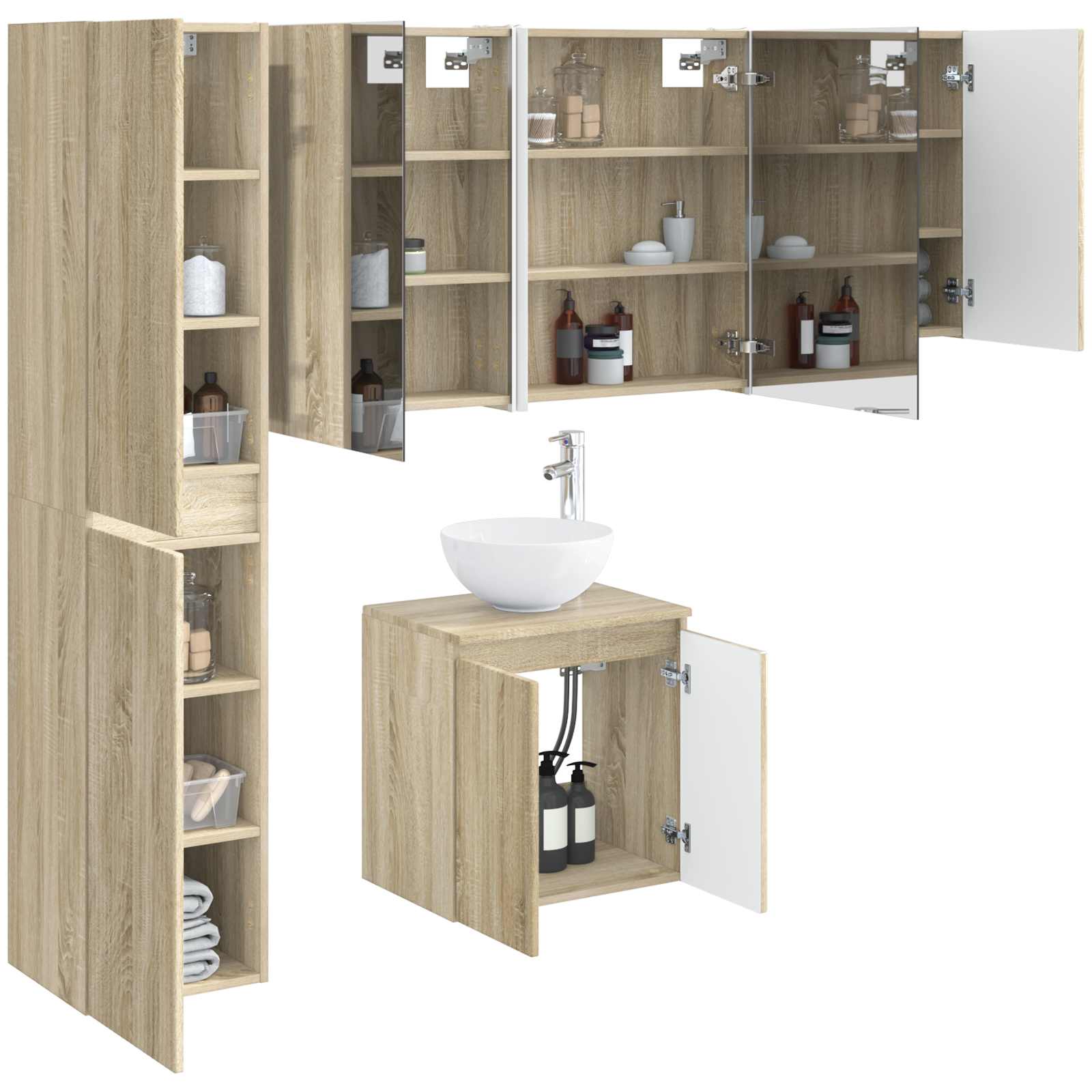 vidaXL Zestaw Szafek Łazienkowych 5 pcs dąb Sonoma 53 x 15,5 x 70 cm