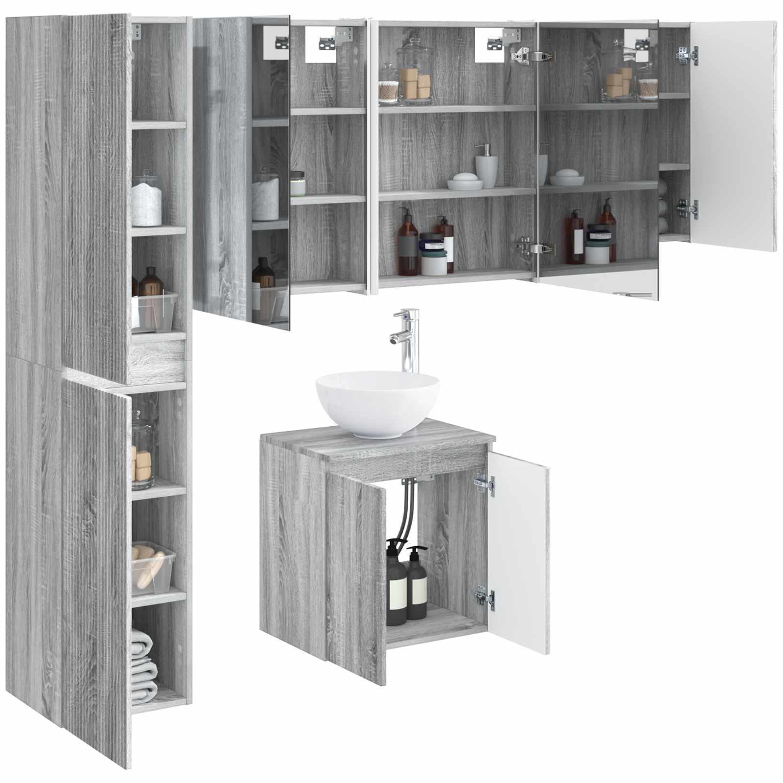 vidaXL Zestaw Szafek Łazienkowych 5 pcs Szary Sonoma 53 x 15,5 x 70 cm