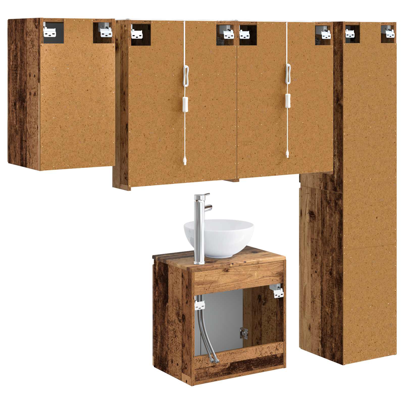 vidaXL Zestaw Szafek Łazienkowych 5 pcs Stare drewno 53 x 15,5 x 70 cm
