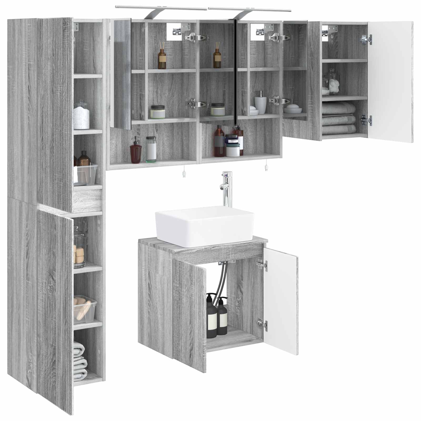 vidaXL Zestaw Szafek Łazienkowych 5 pcs Szary Sonoma 50 x 14,5 x 70 cm