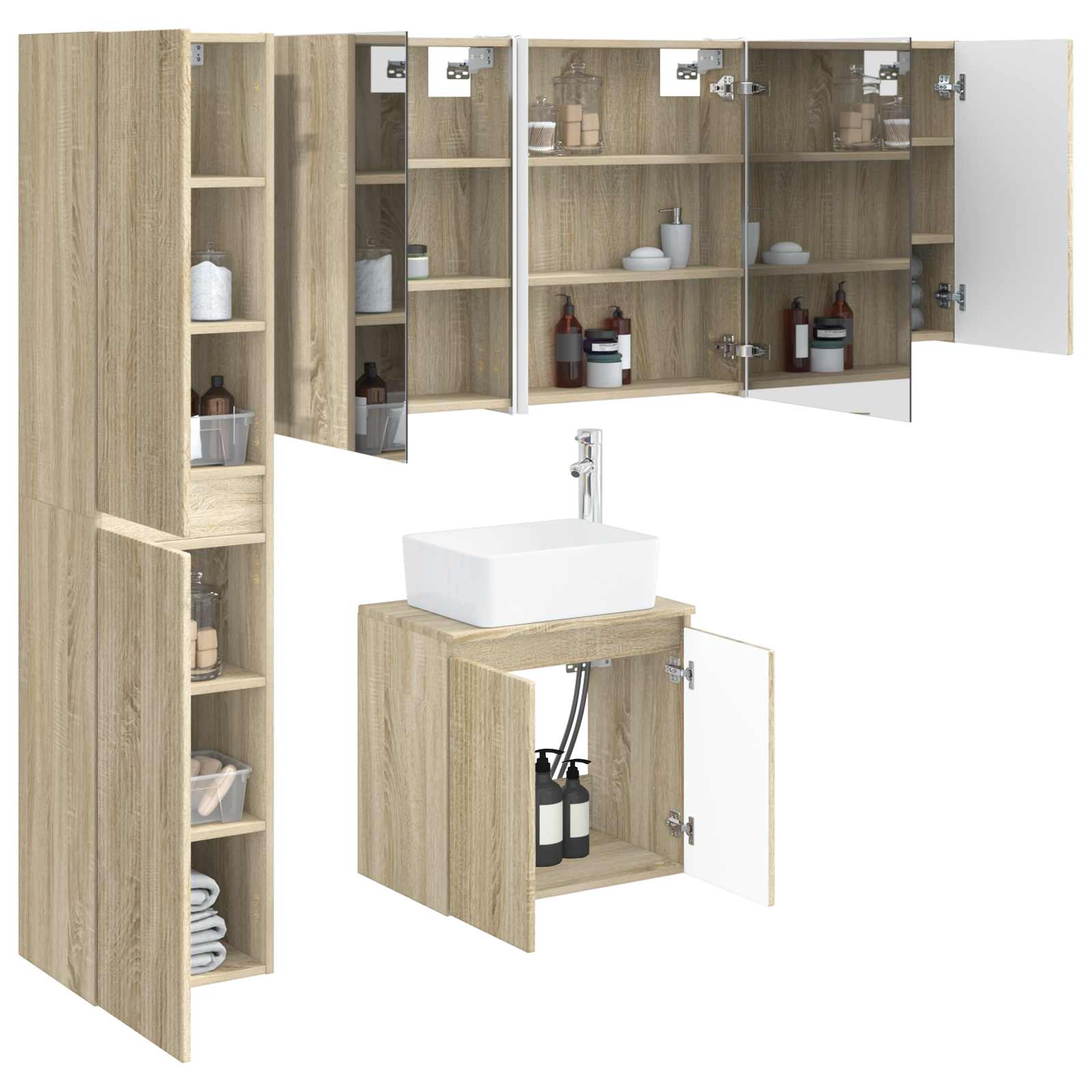 vidaXL Zestaw Szafek Łazienkowych 5 pcs dąb Sonoma 53 x 15,5 x 70 cm