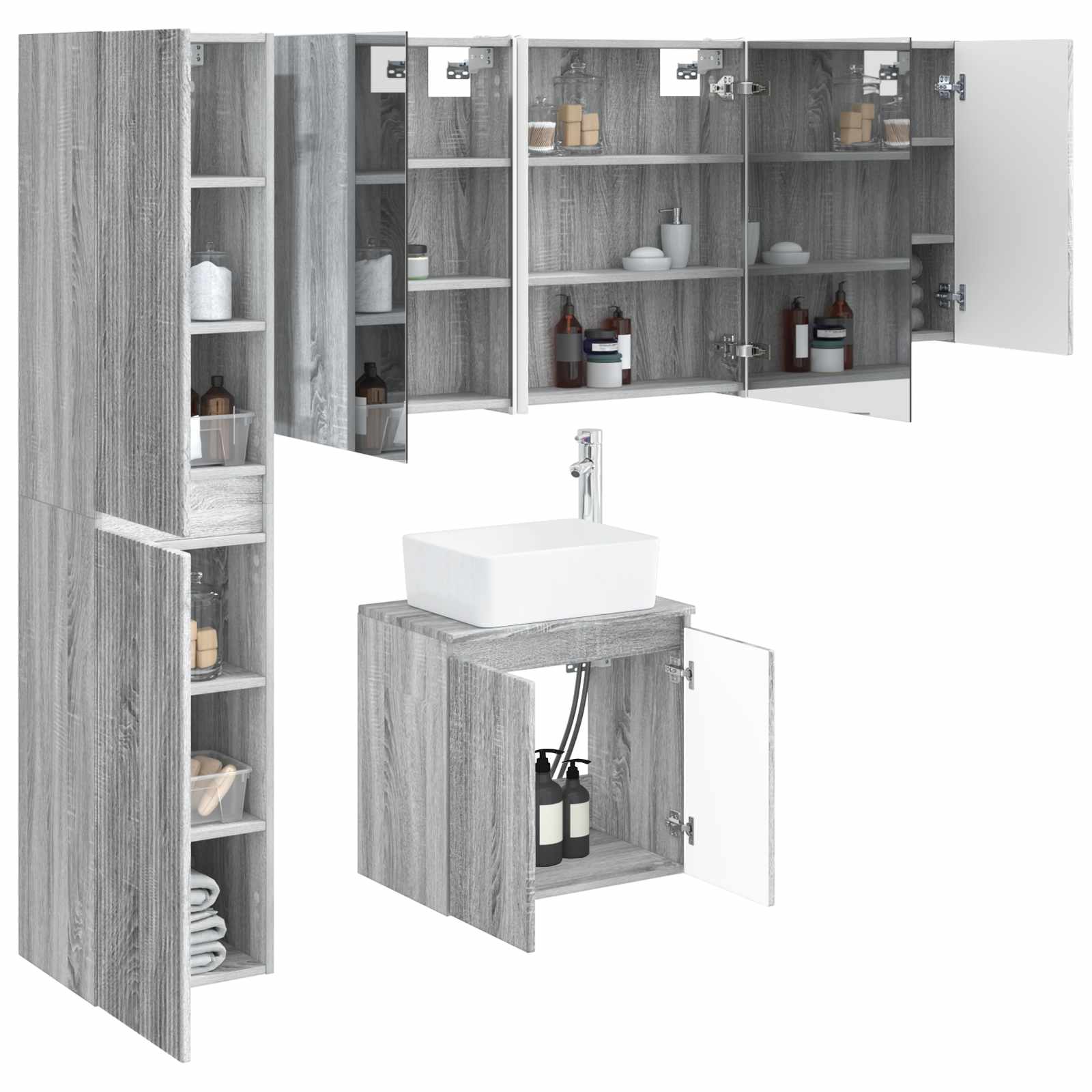 vidaXL Zestaw Szafek Łazienkowych 5 pcs Szary Sonoma 53 x 15,5 x 70 cm