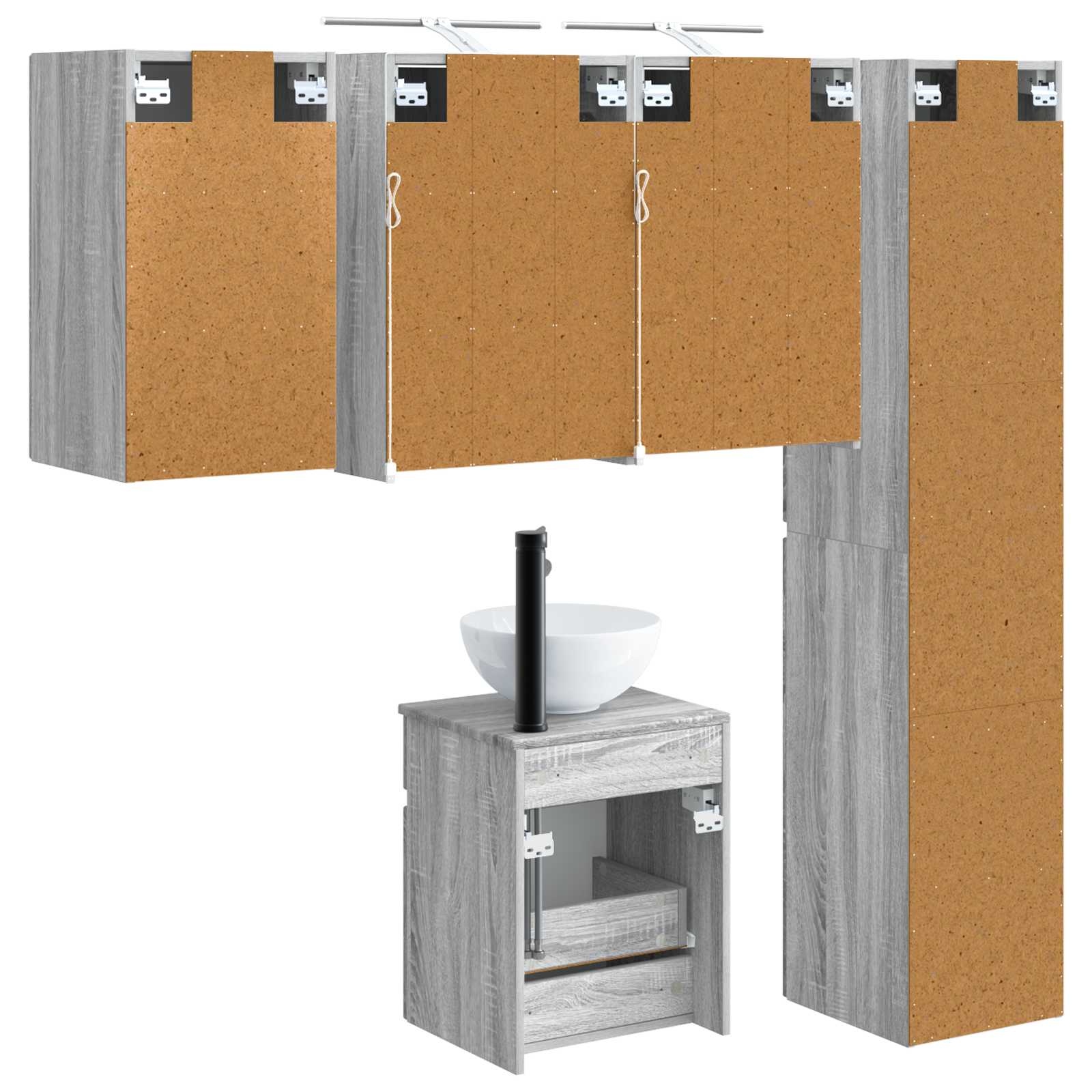 vidaXL Zestaw Szafek Łazienkowych 5 pcs Szary Sonoma 43 x 16 x 62,5 cm