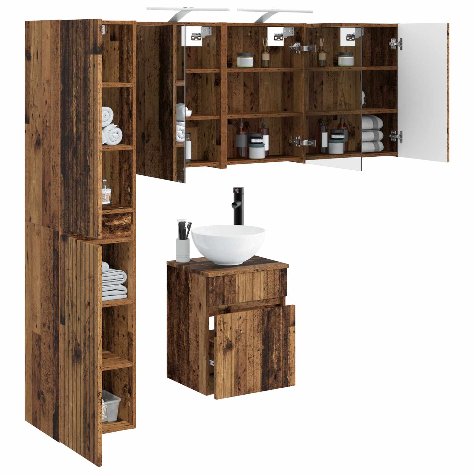 vidaXL Zestaw Szafek Łazienkowych 5 pcs Stare drewno 43 x 16 x 62,5 cm