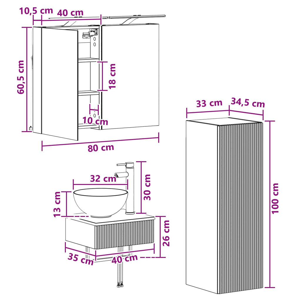 vidaXL Zestaw Szafek Łazienkowych 4 pcs Szary Sonoma
