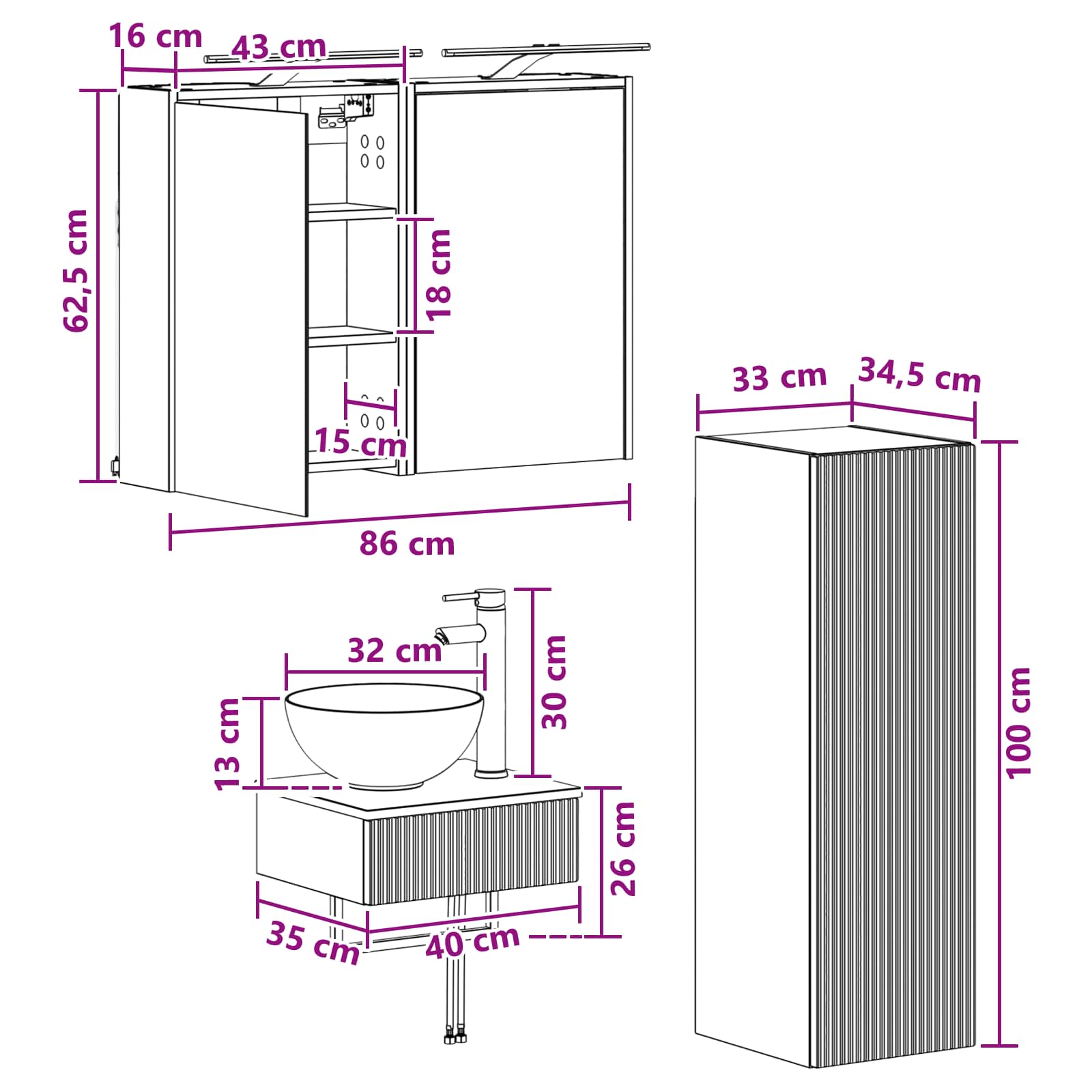 vidaXL Zestaw Szafek Łazienkowych 4 pcs dąb Sonoma 43 x 16 x 62,5 cm