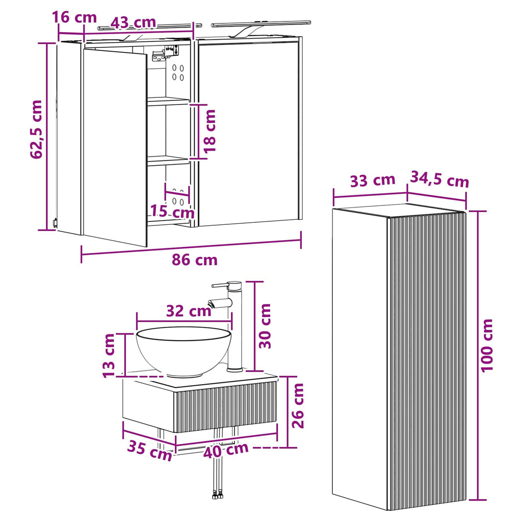 vidaXL Zestaw Szafek Łazienkowych 4 pcs Dąb wędzony 43 x 16 x 62,5 cm