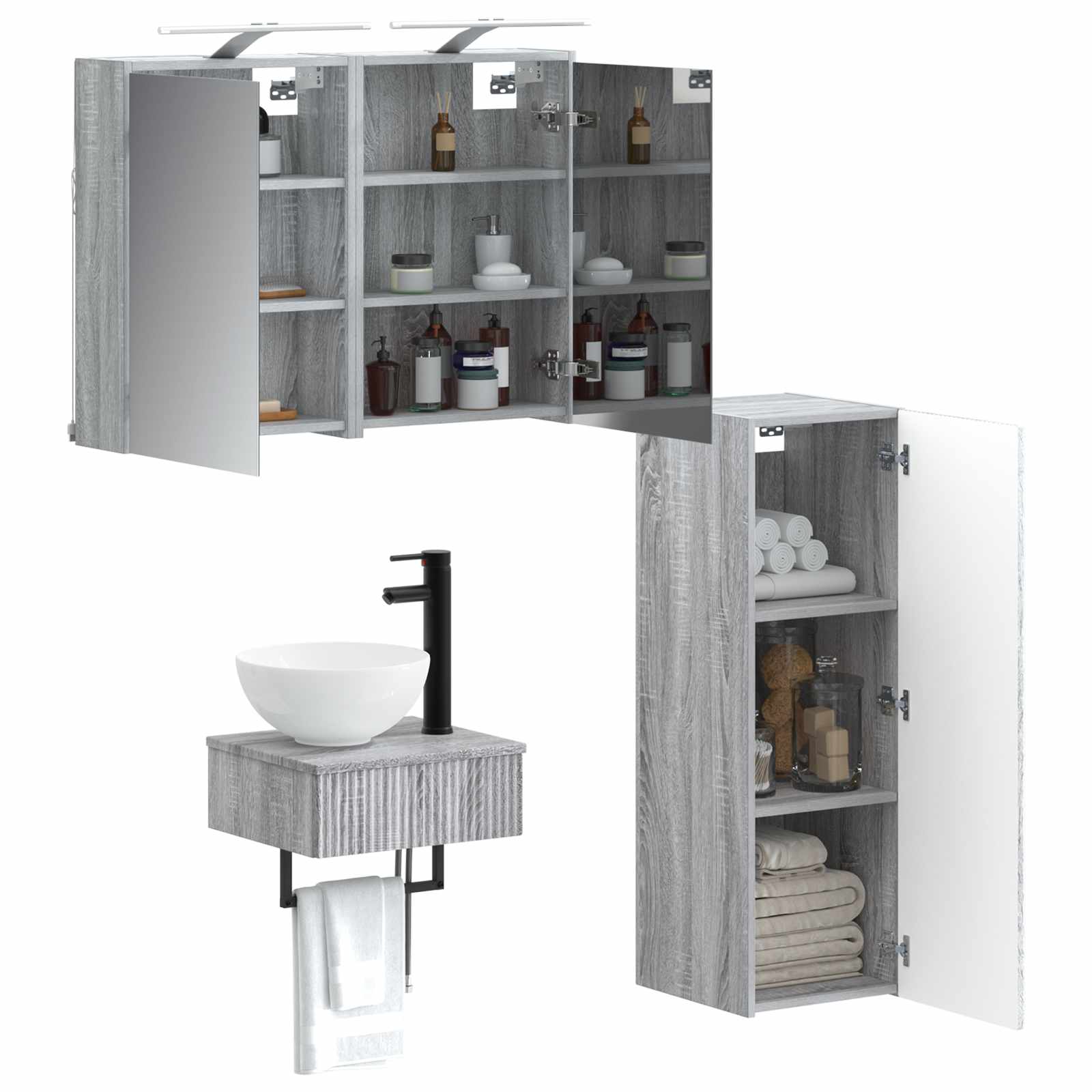 vidaXL Zestaw Szafek Łazienkowych 4 pcs Szary Sonoma 43 x 16 x 62,5 cm
