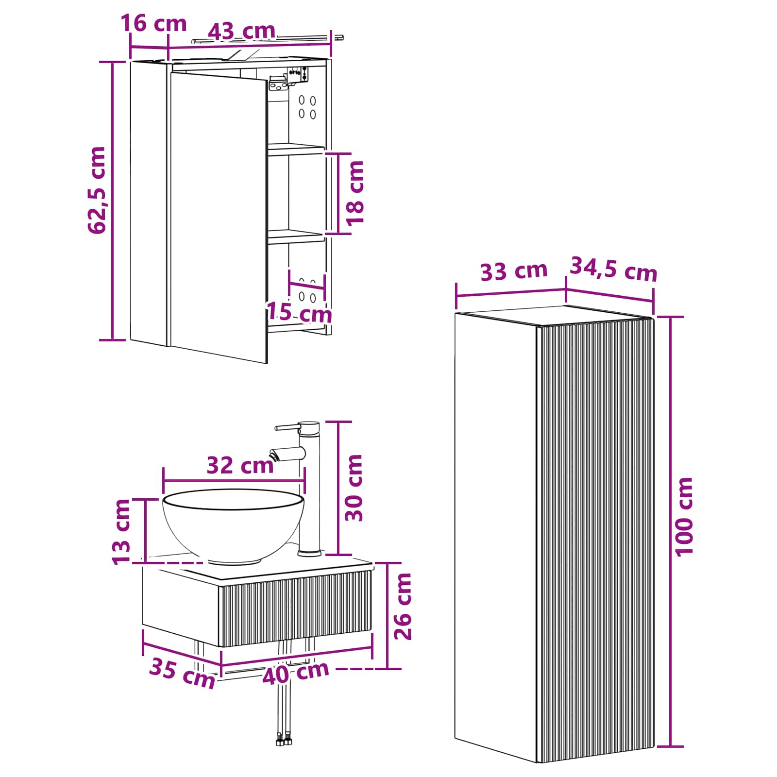 vidaXL Zestaw Szafek Łazienkowych 4 pcs Stare drewno 43 x 16 x 62,5 cm