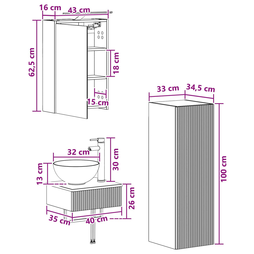 vidaXL Zestaw Szafek Łazienkowych 4 pcs Dąb artisan 43 x 16 x 62,5 cm