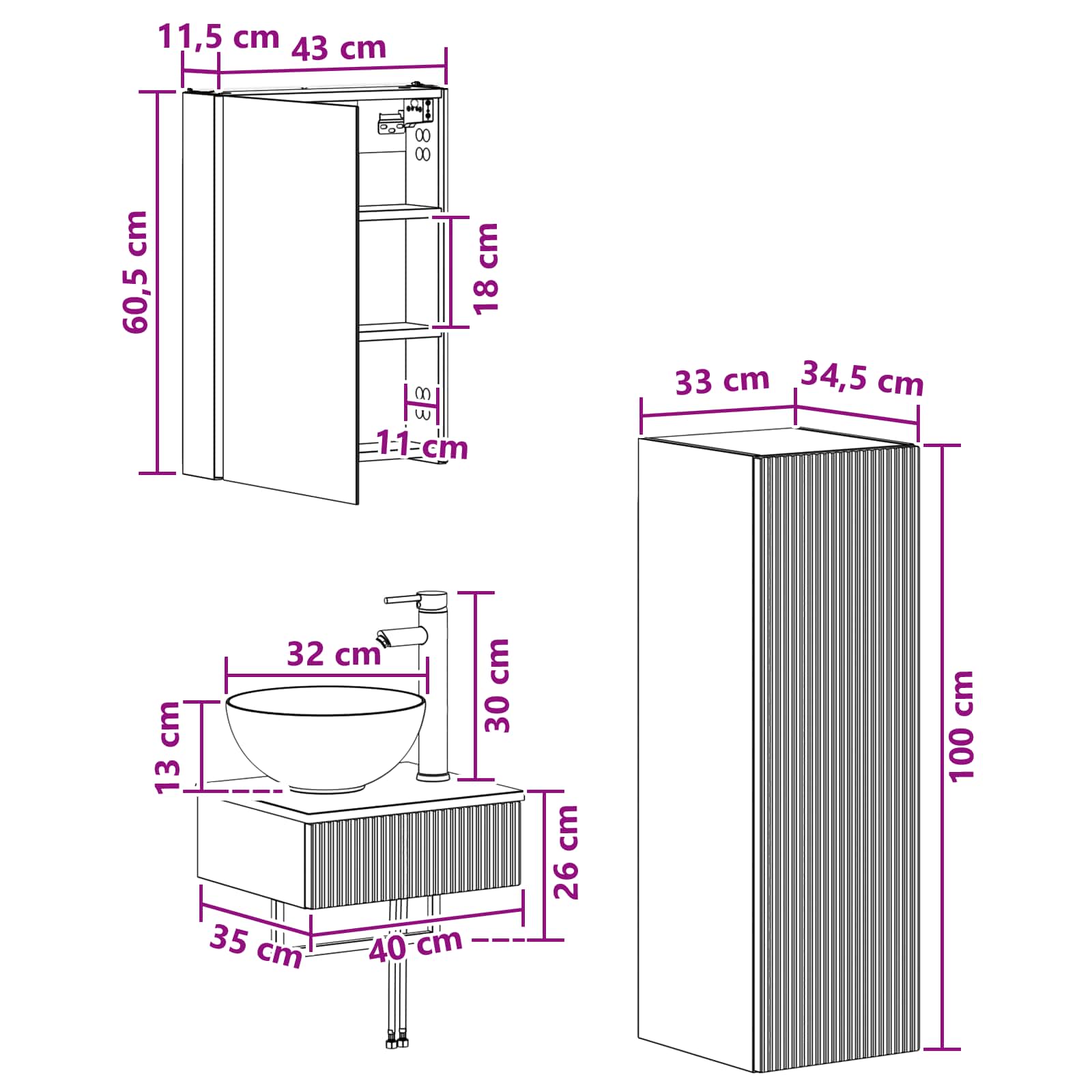 vidaXL Zestaw Szafek Łazienkowych 4 pcs dąb Sonoma 43 x 11,5 x 60,5 cm