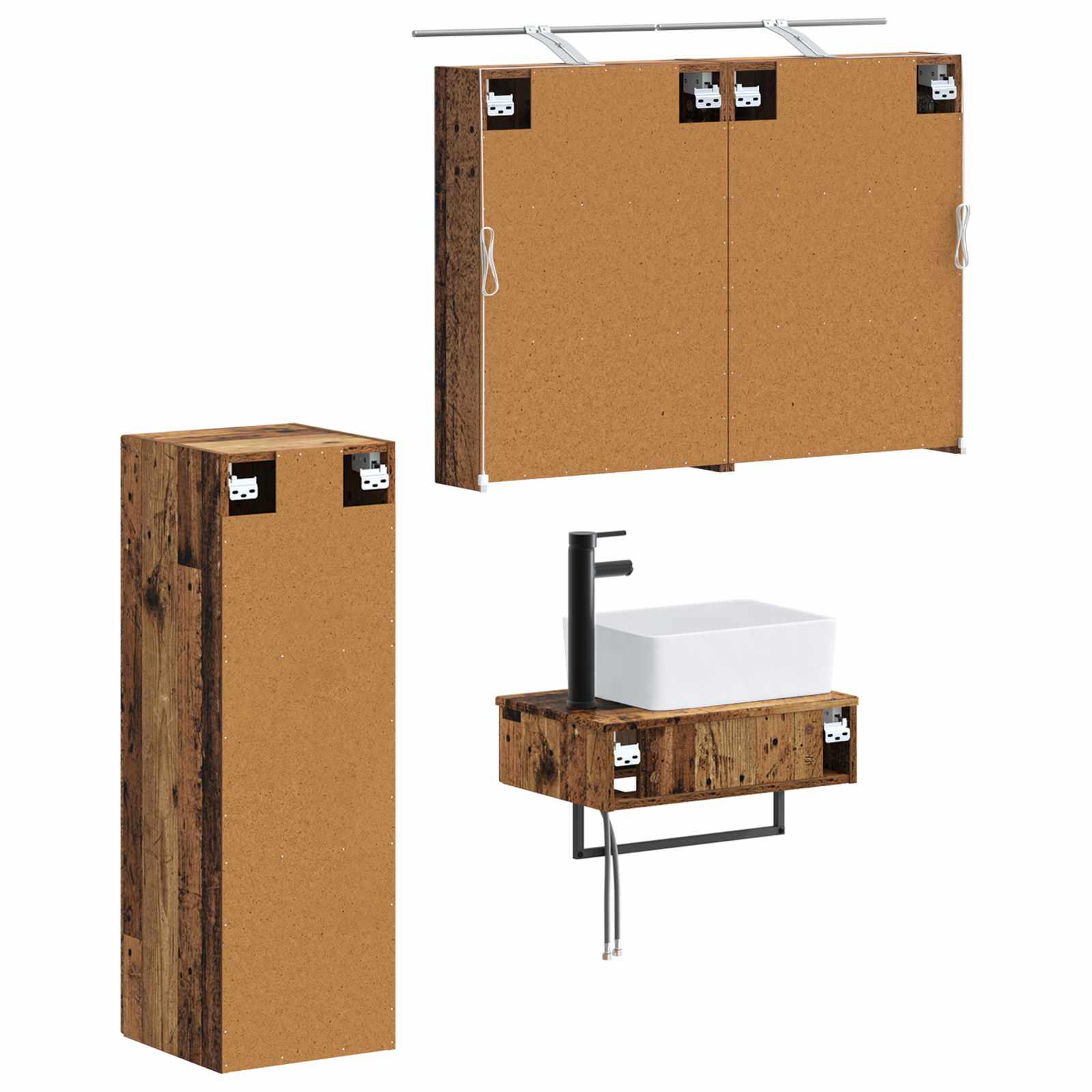 vidaXL Zestaw Szafek Łazienkowych 4 pcs Stare drewno 50 x 14,5 x 70 cm