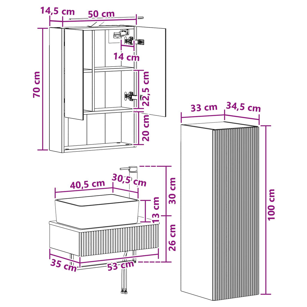 vidaXL Zestaw Szafek Łazienkowych 4 pcs dąb Sonoma 50 x 14,5 x 70 cm