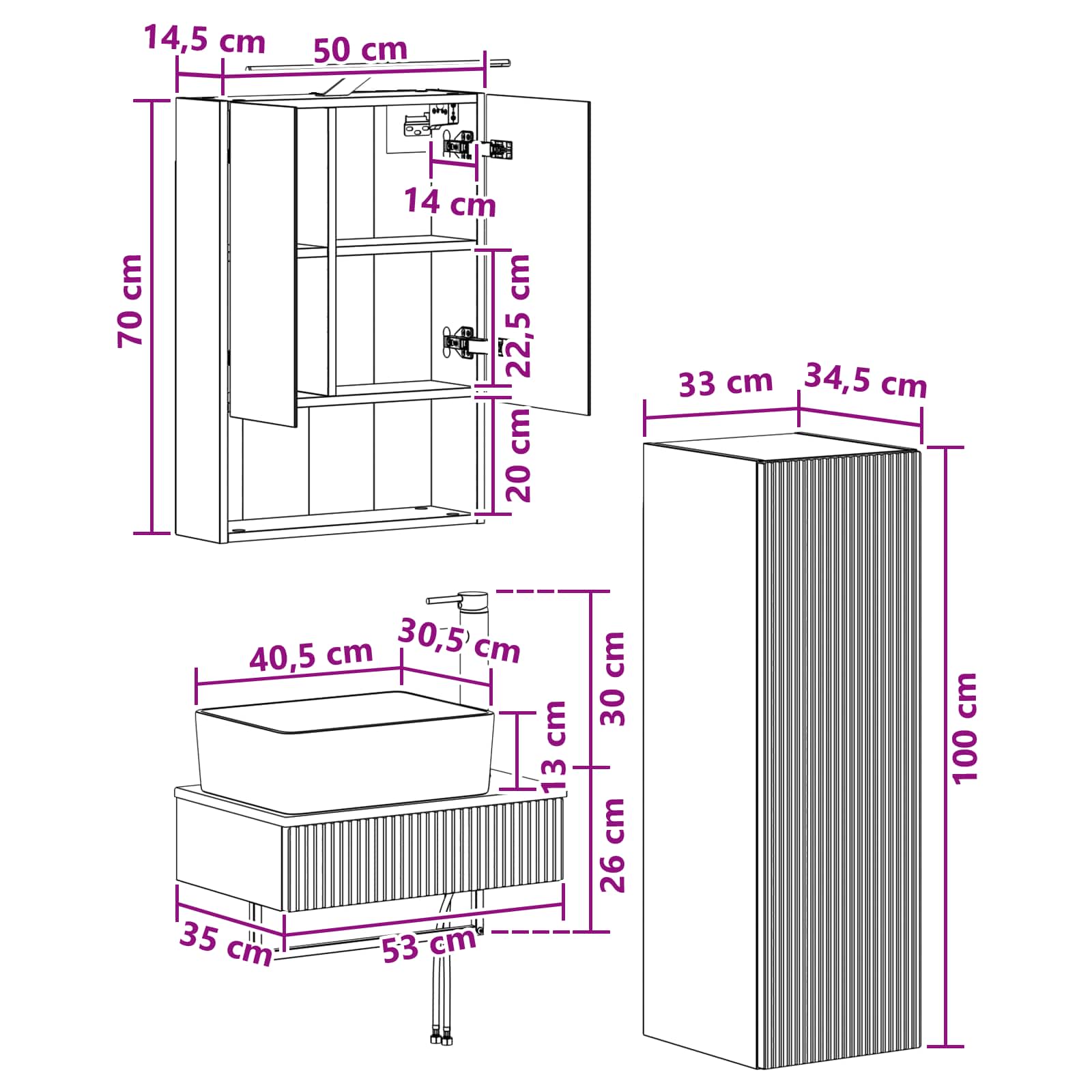 vidaXL Zestaw Szafek Łazienkowych 4 pcs dąb Sonoma 50 x 14,5 x 70 cm
