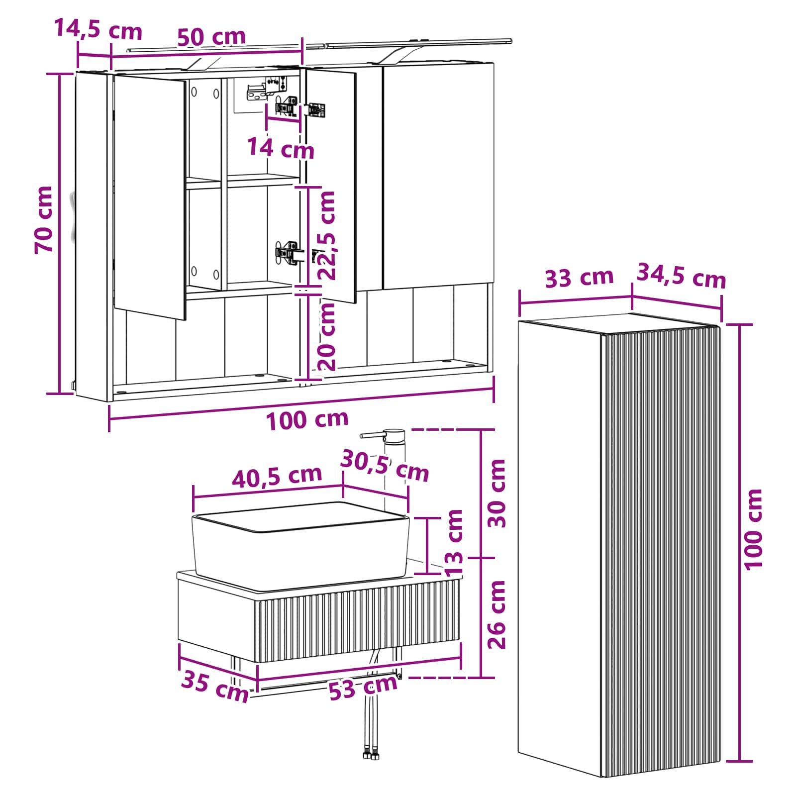 vidaXL Zestaw Szafek Łazienkowych 4 pcs Betonowy szary